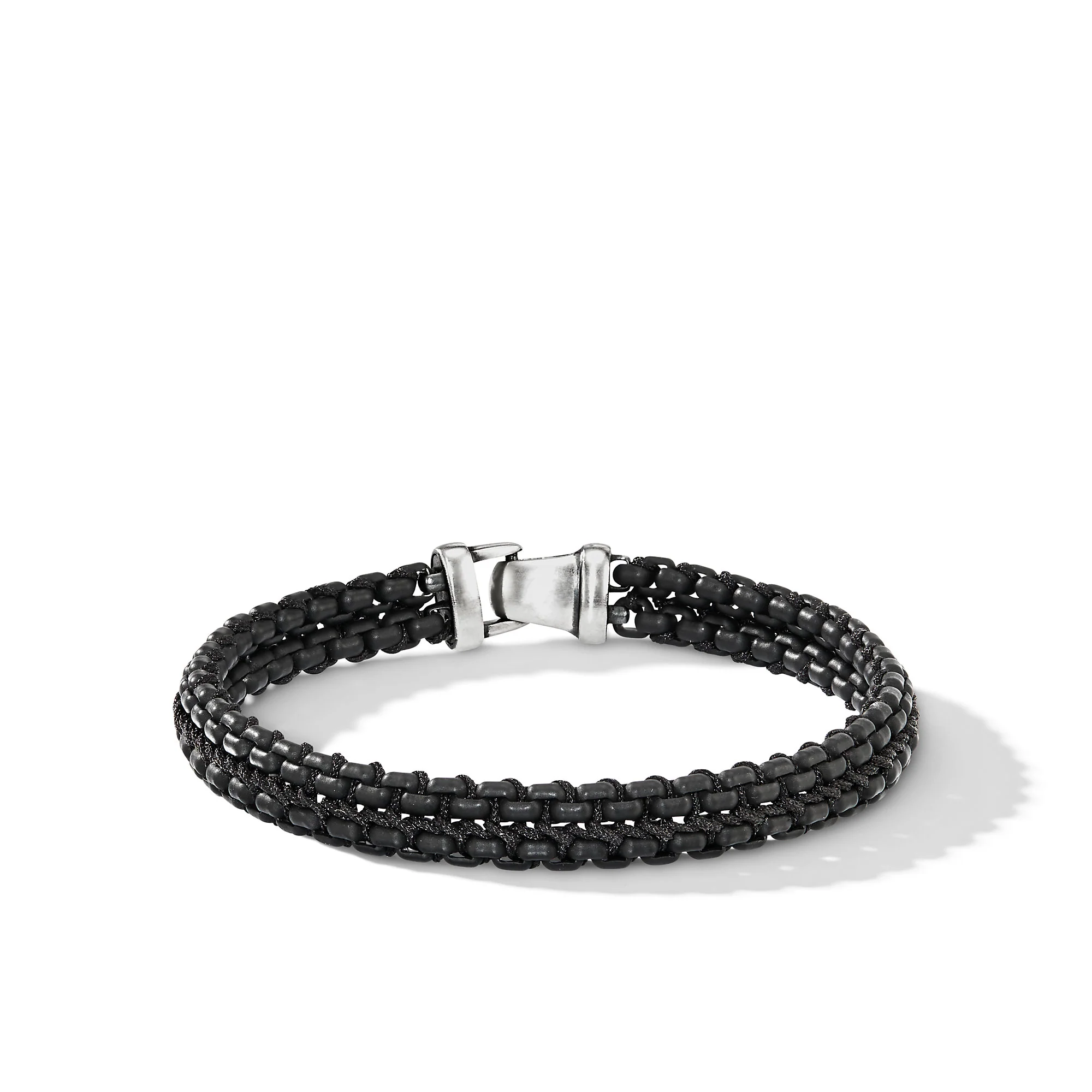 David Yurman Woven Box Chain Bracelet In Sterling Silver With Black Stainless Steel And Black Nylon, 10mm