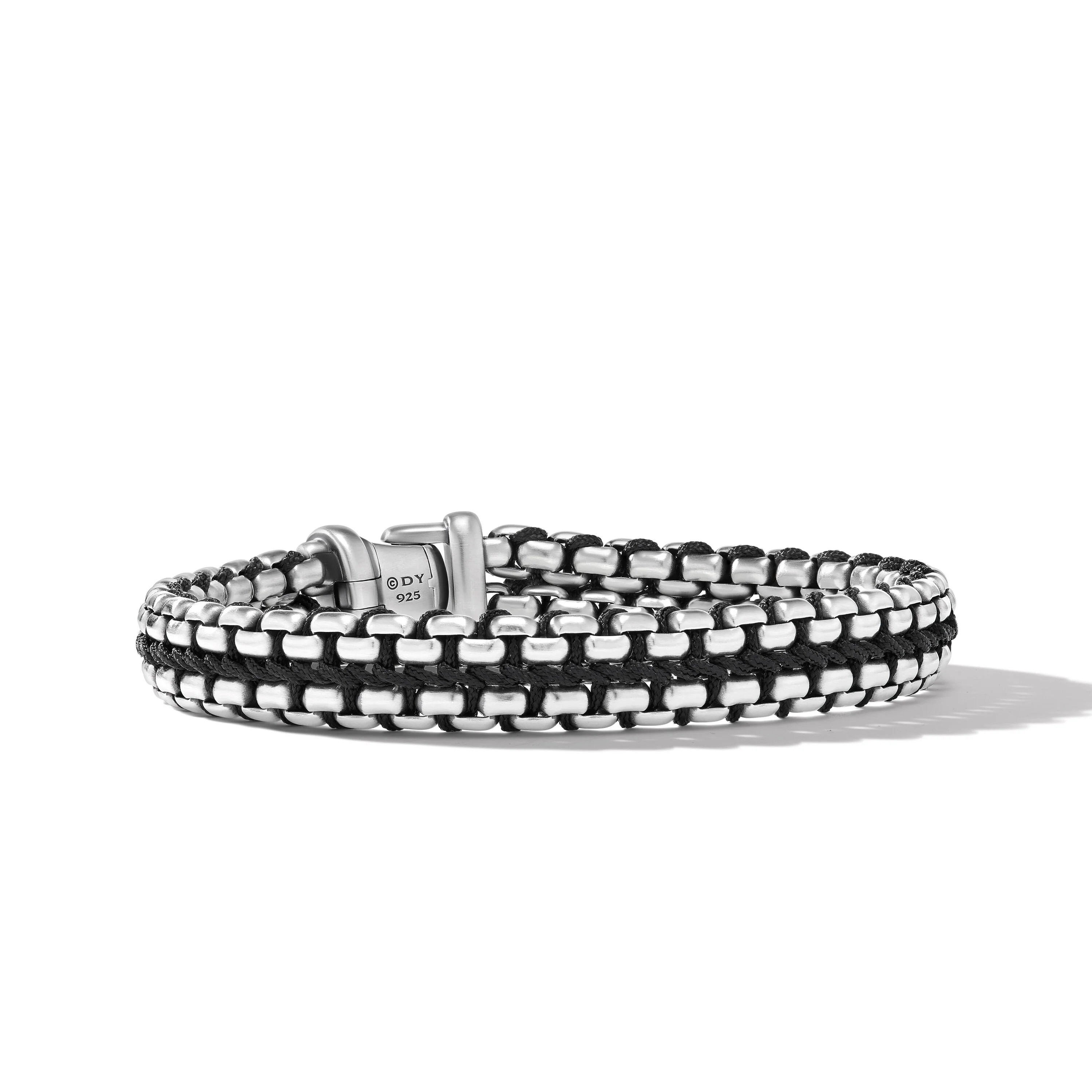 David Yurman Woven Box Chain Bracelet In Sterling Silver With Black Nylon, 12mm