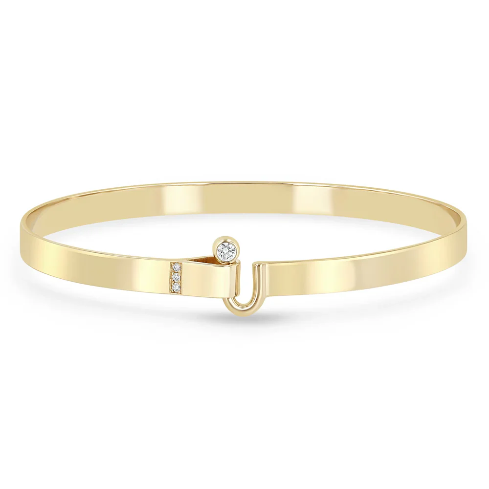 14k Yellow Gold Flat Wire Diamond Cuff Bracelet