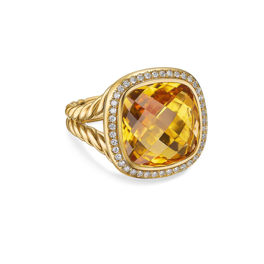 David Yurman Albion® Ring In 18k Yellow Gold With Citrine And Diamonds, 15mm