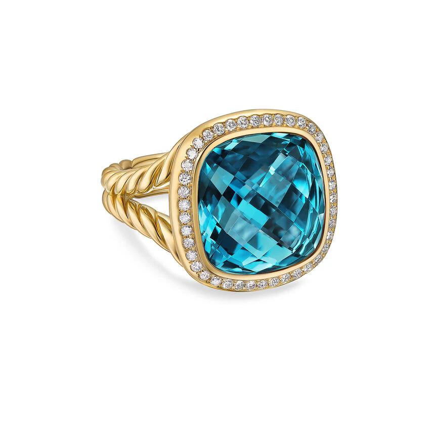 David Yurman Albion® Ring In 18k Yellow Gold With Hampton Blue Topaz And Diamonds, 15mm