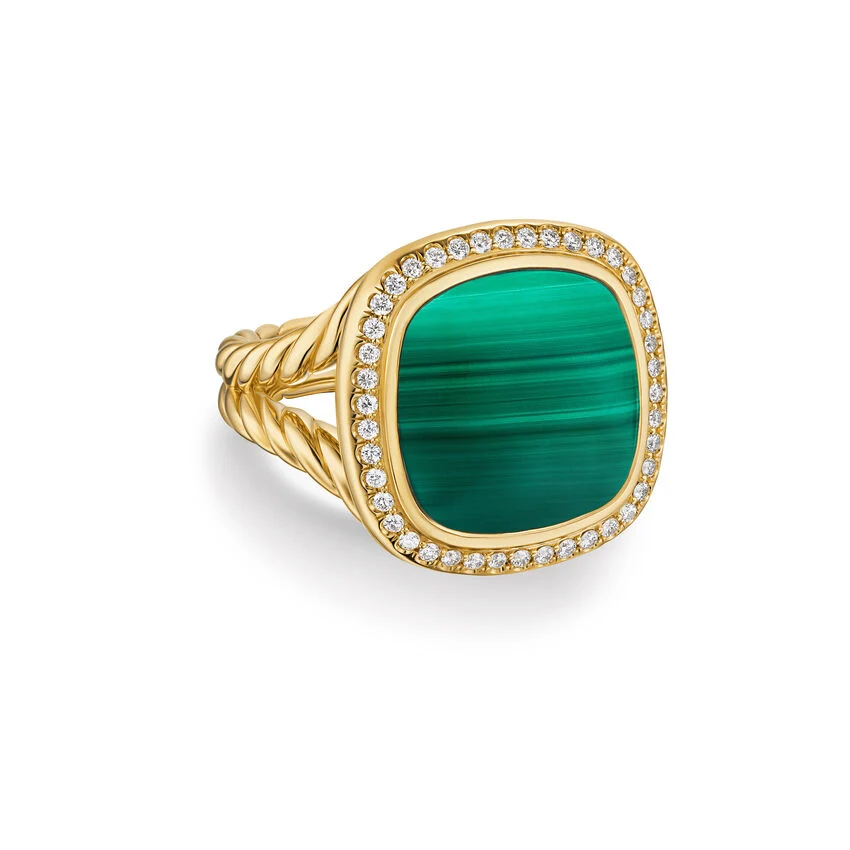 David Yurman Albion® Ring In 18k Yellow Gold With Malachite And Diamonds, 15mm