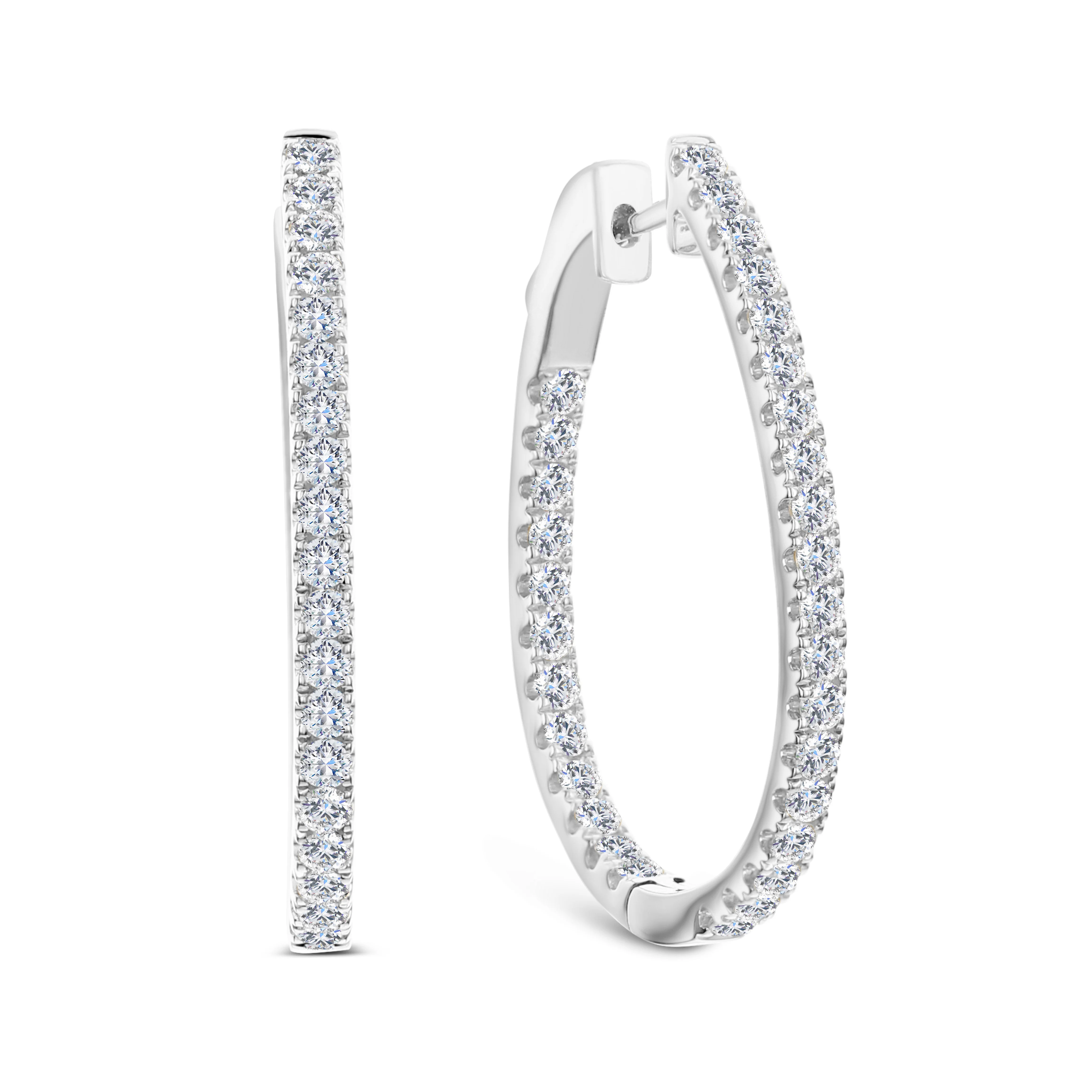 18k White Gold 3.00ctw Diamond Hoop Earrings