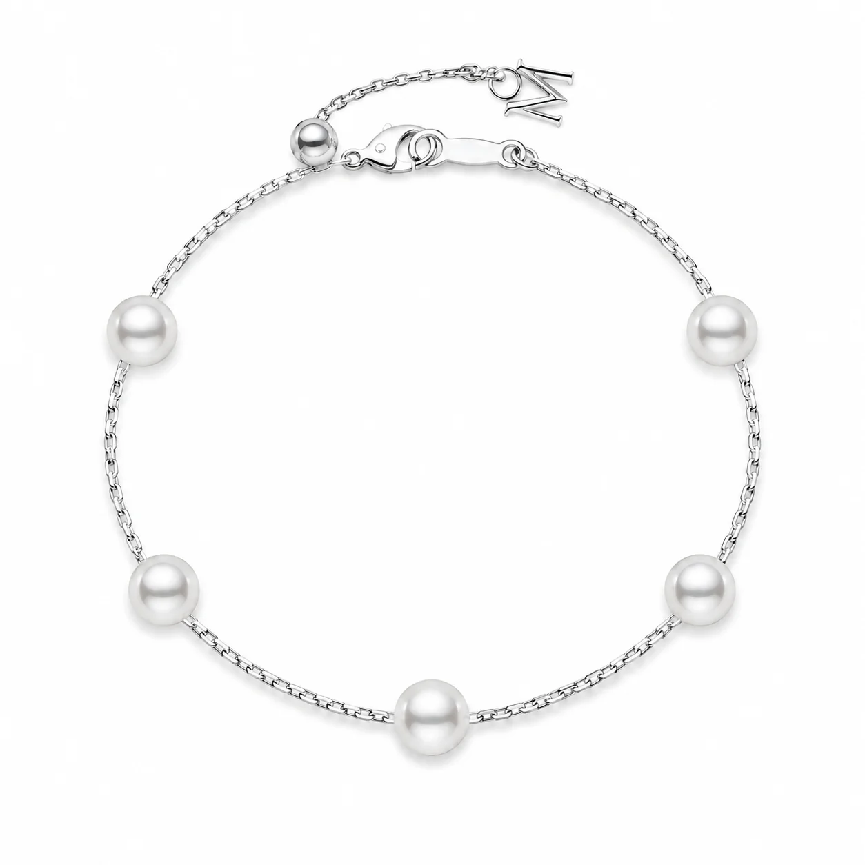 18k White Gold 5.5x6mm Pearl Station Bracelet