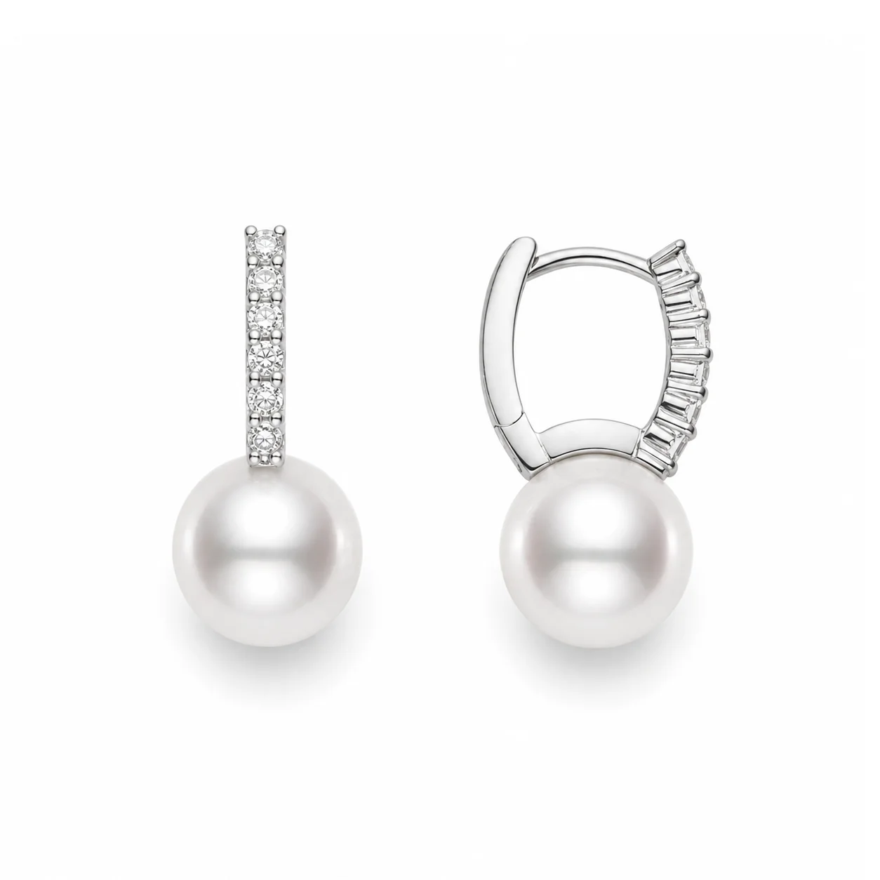 18K White Gold Classic Pearl & Diamond Drop Earrings