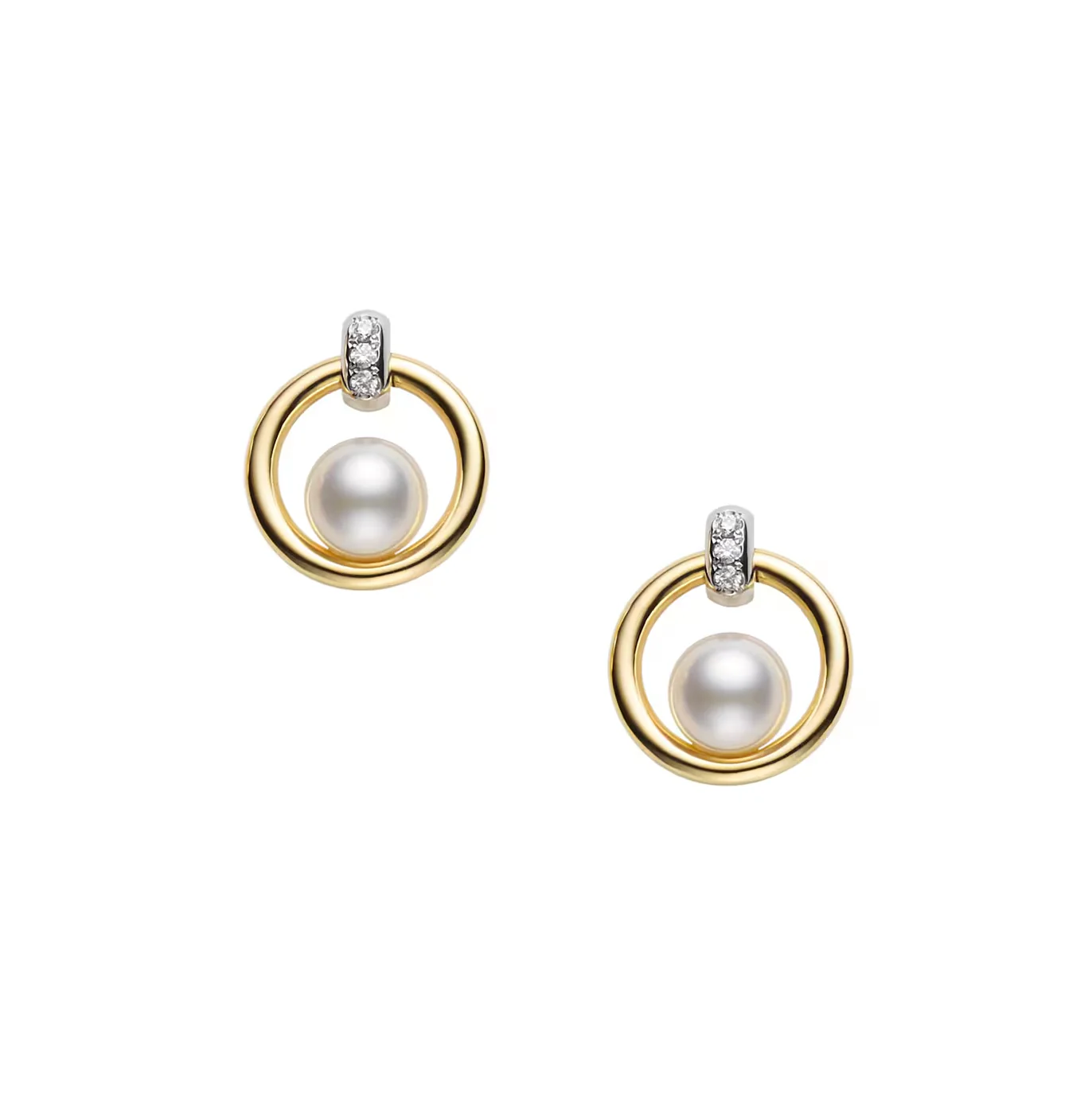 18K White Gold 5.5mm Pearl & Diamond Circle Earrings