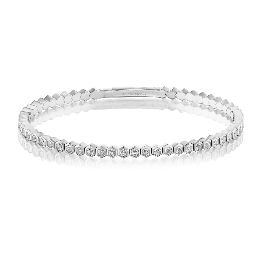 18k White Gold Hexagon Flexible Diamond Bangle
