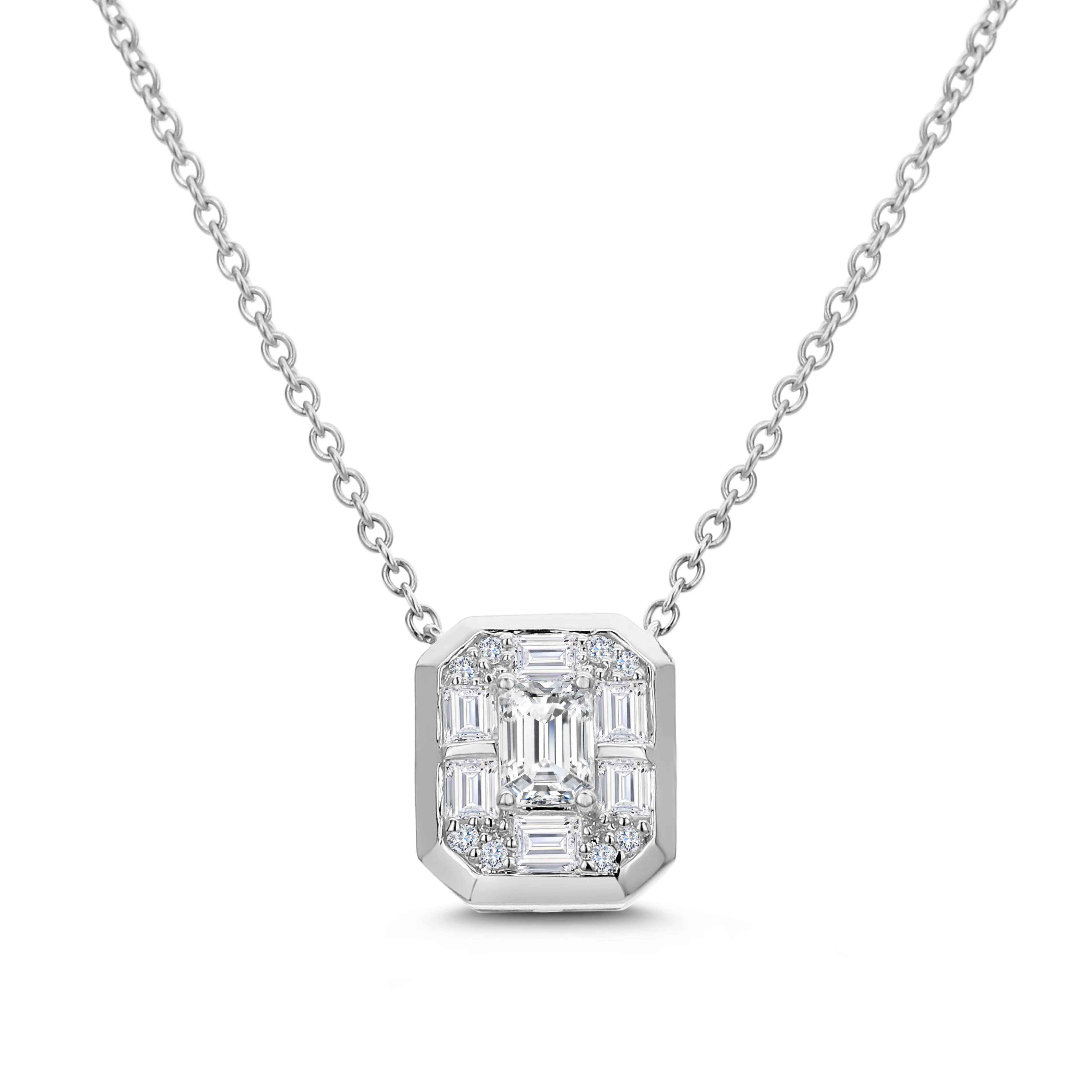 18k White Gold Multi-Shape Diamond Illusion Pendant Necklace