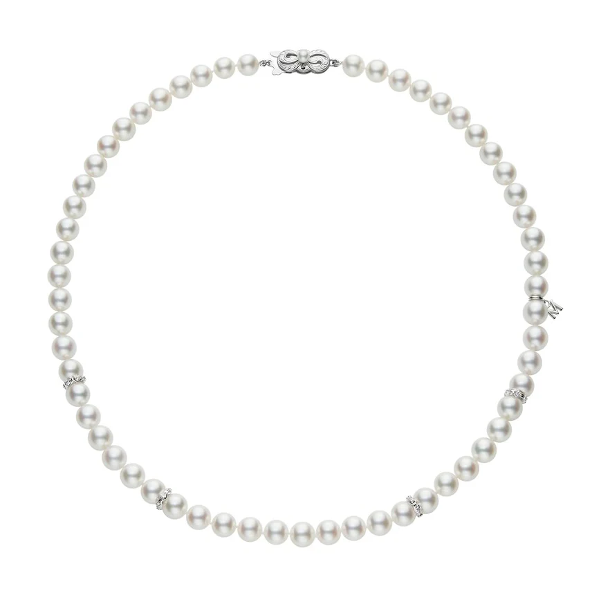 18K White Gold 7.5x8mm Pearl & Diamond Necklace