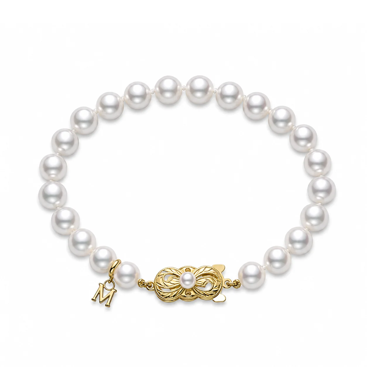 18k Yellow Gold 6x6.5mm Pearl Strand Bracelet