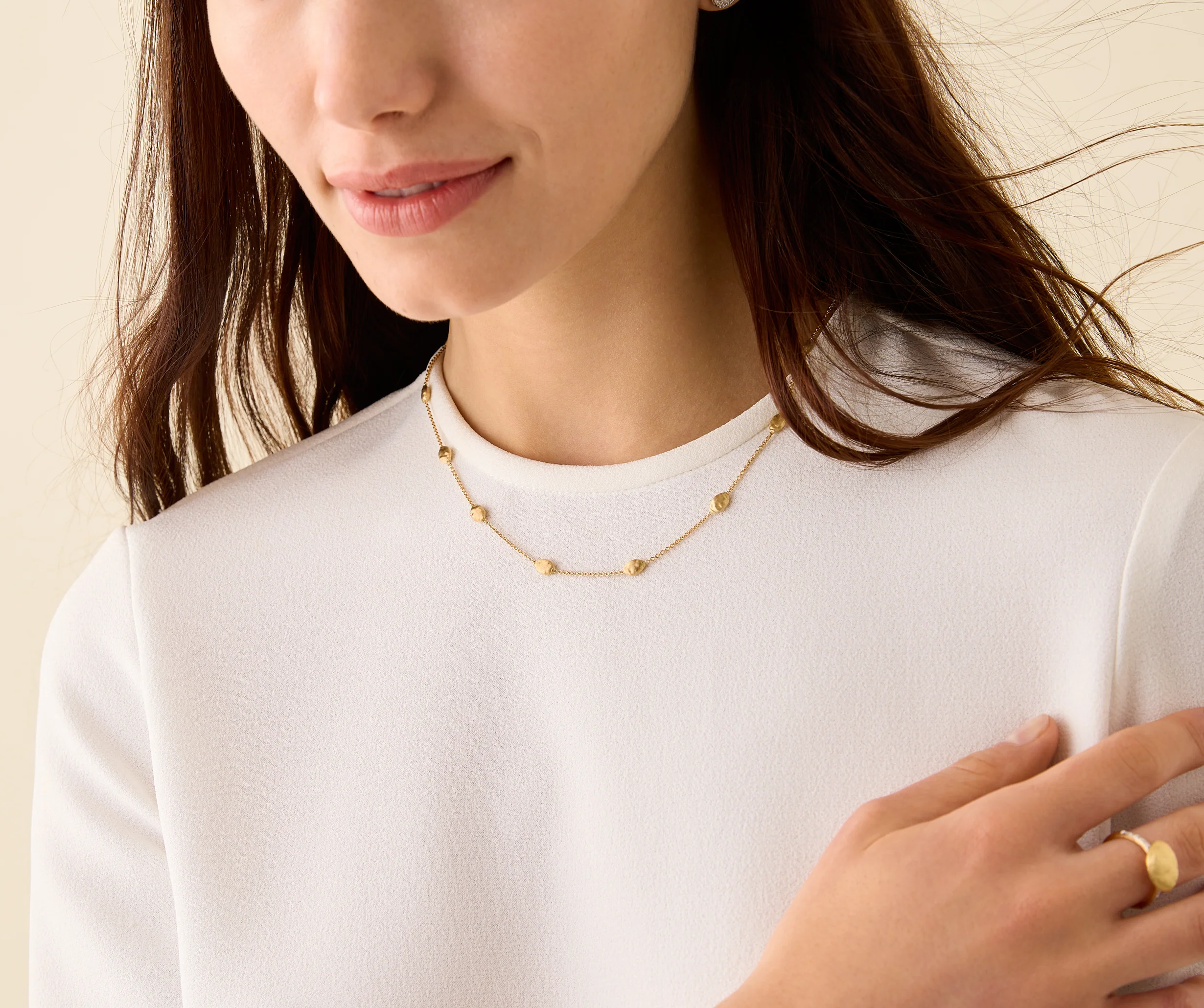 18k Yellow Gold Beaded Station Necklace - Image 3
