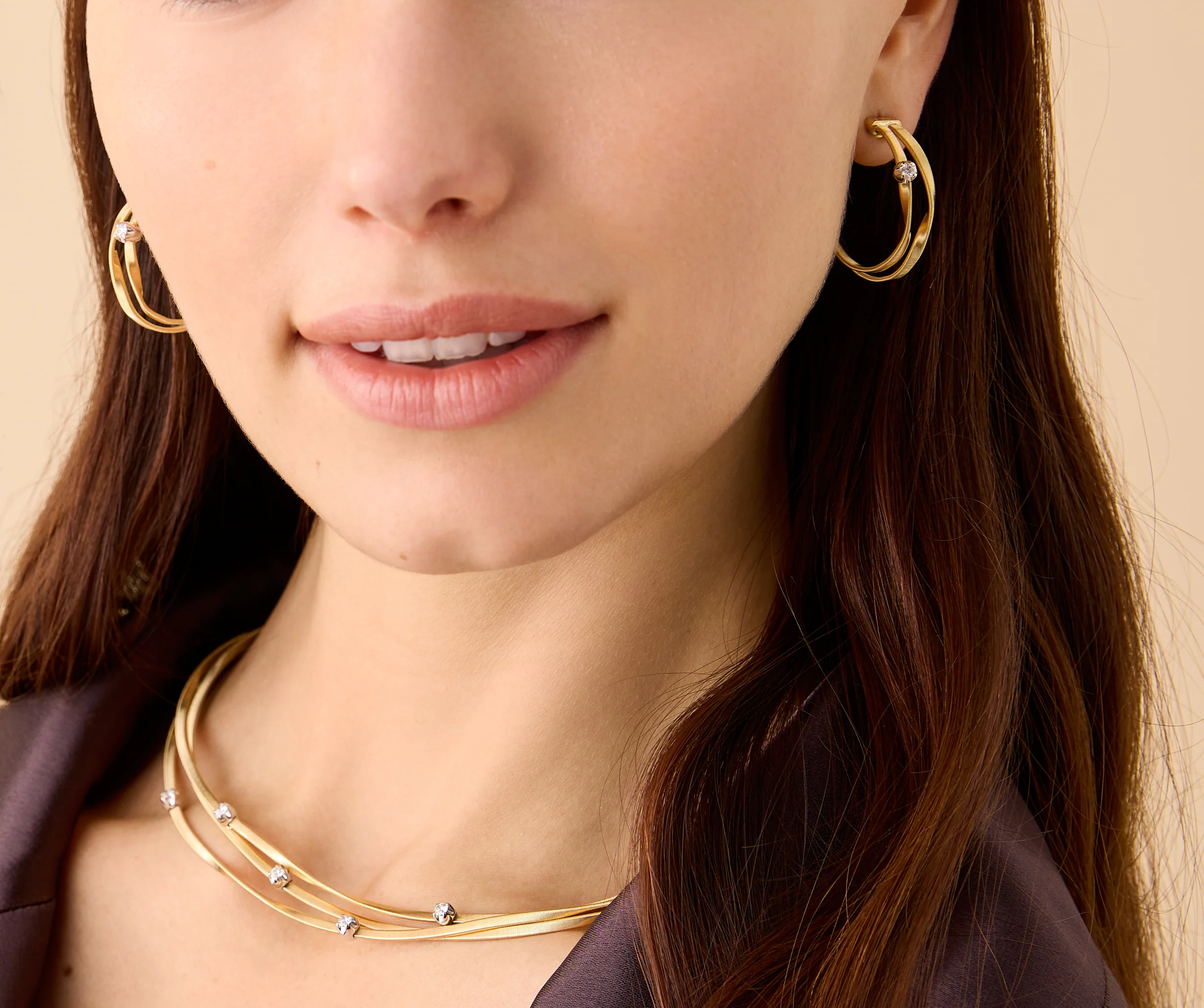 18k Yellow Gold Coil Hoop Earrings with Diamond Stations - Image 3