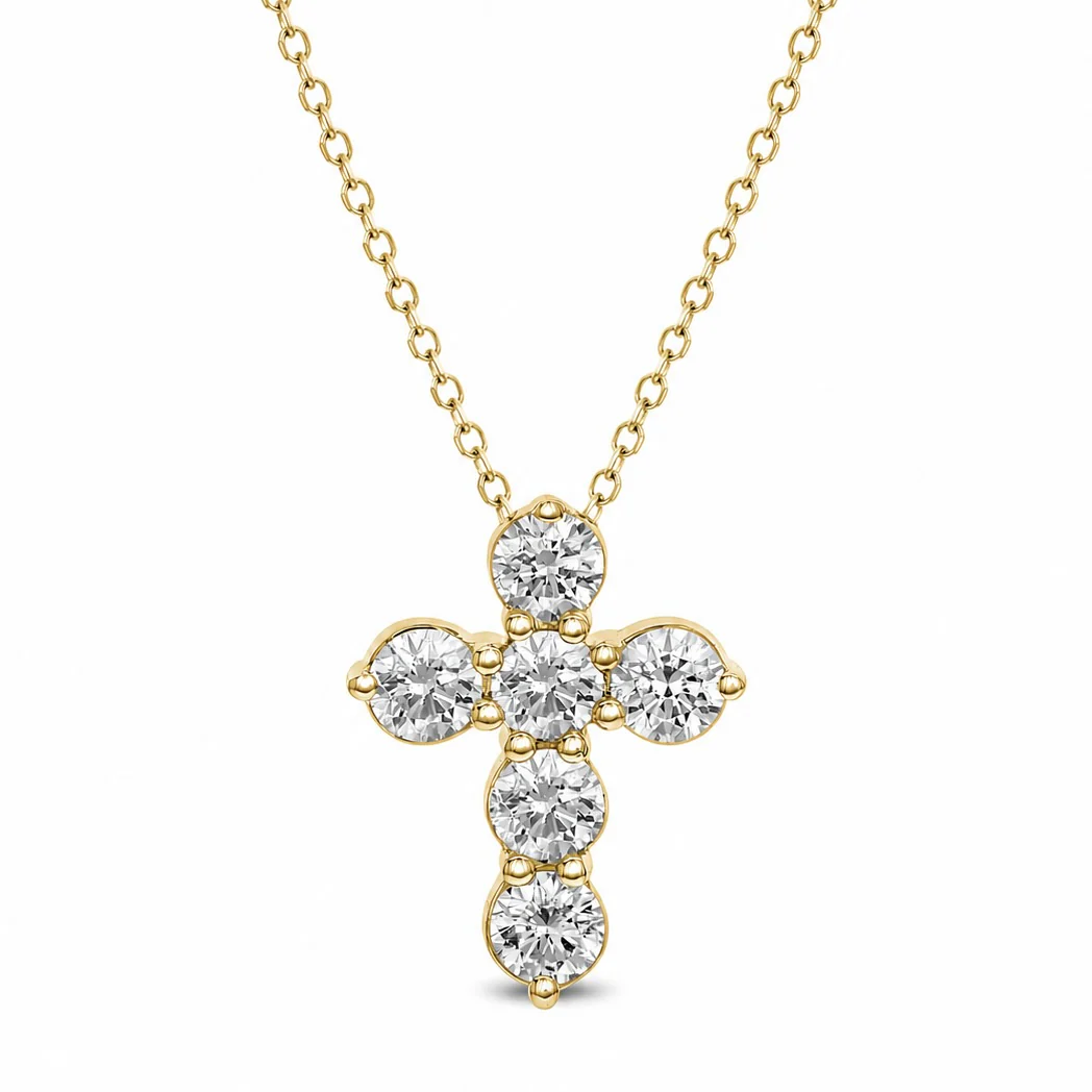 18K Yellow Gold Diamond Cross Pendant