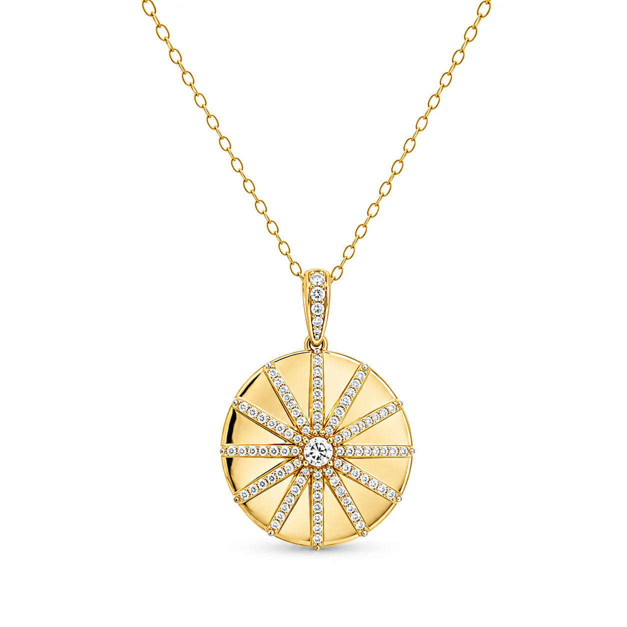 18k Yellow Gold Diamond Medallion Necklace