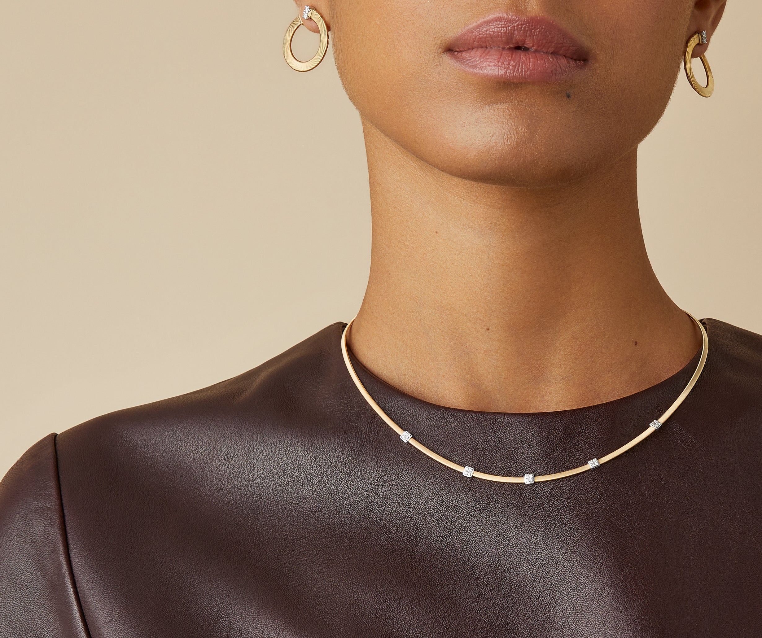 18k Yellow Gold Masai Coil Necklace with Diamond Stations - Image 4