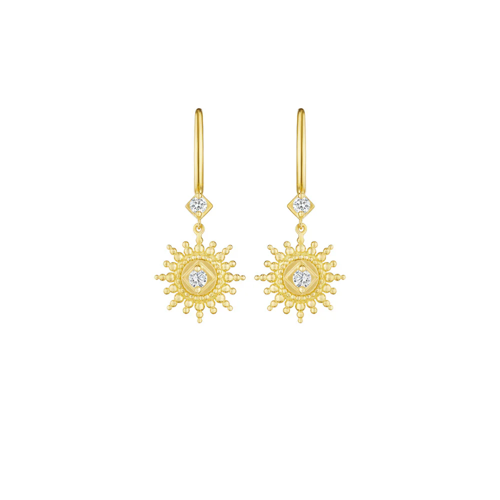 18k Yellow Gold Petite Penny Diamond Star Drop Earrings