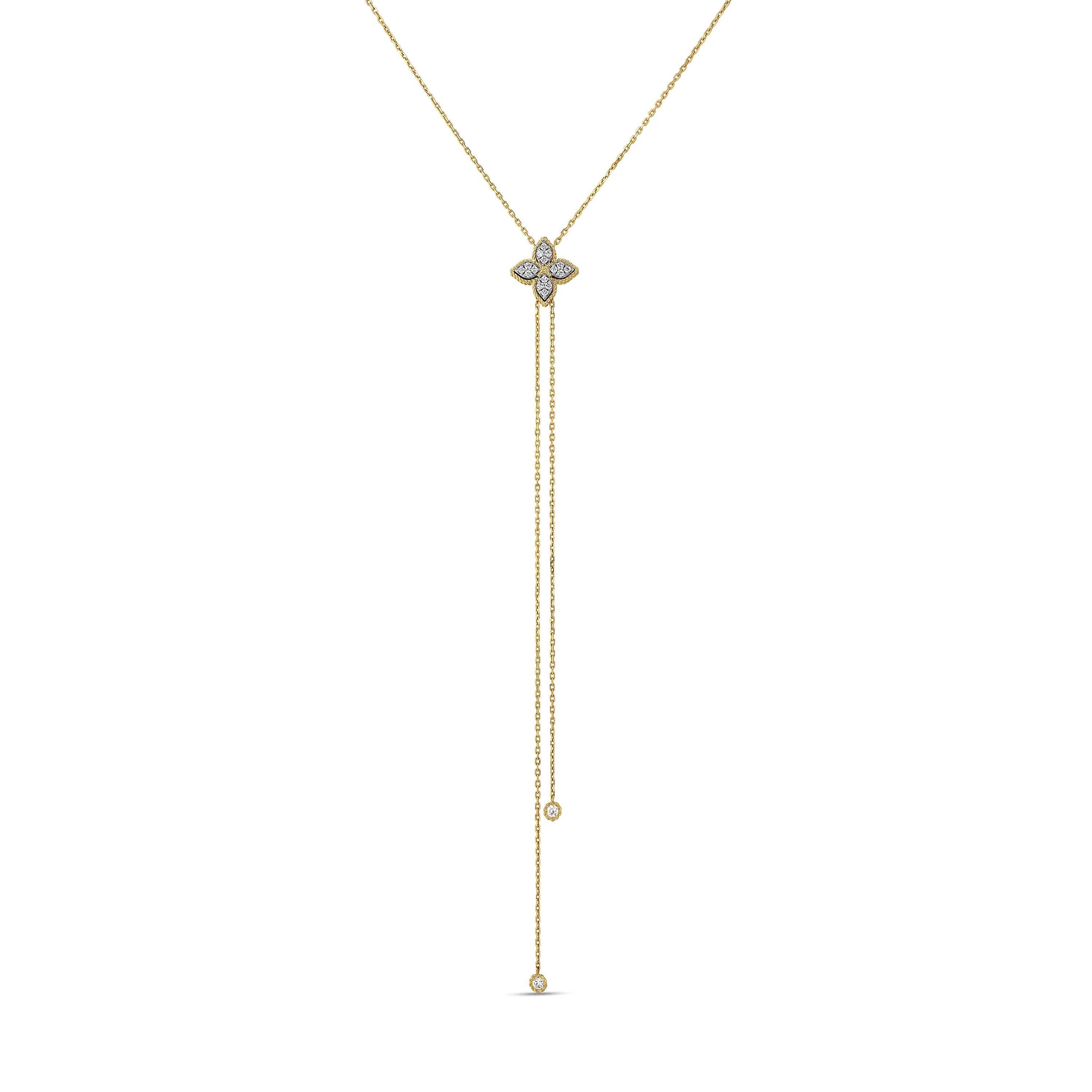 18k Yellow Gold Princess Flower Diamond Lariat Necklace