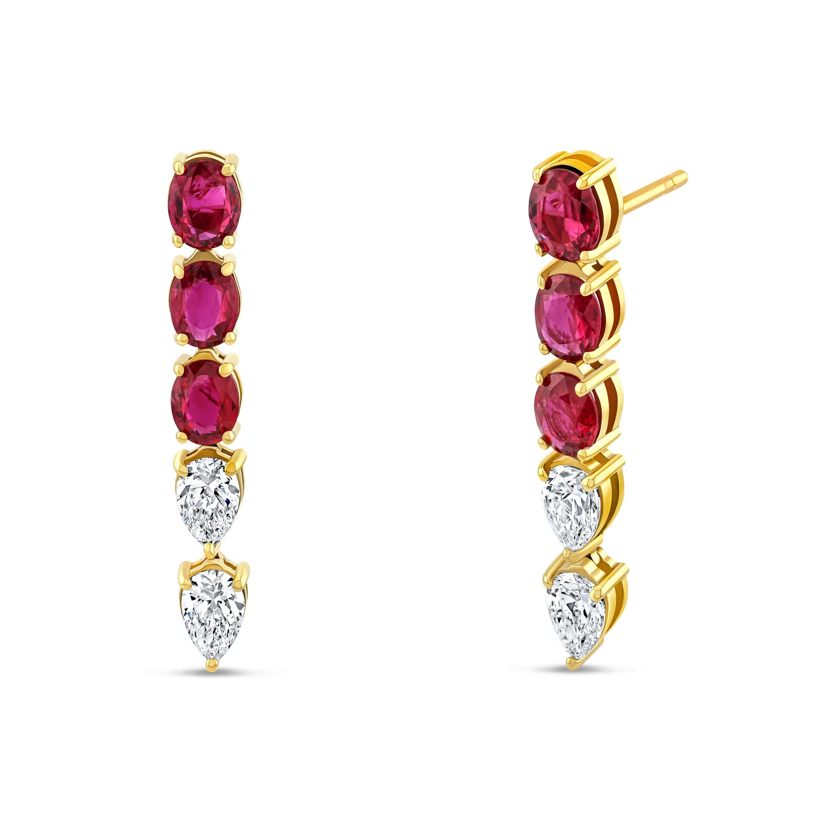 18k Yellow Gold Ruby & Diamond Drop Earrings