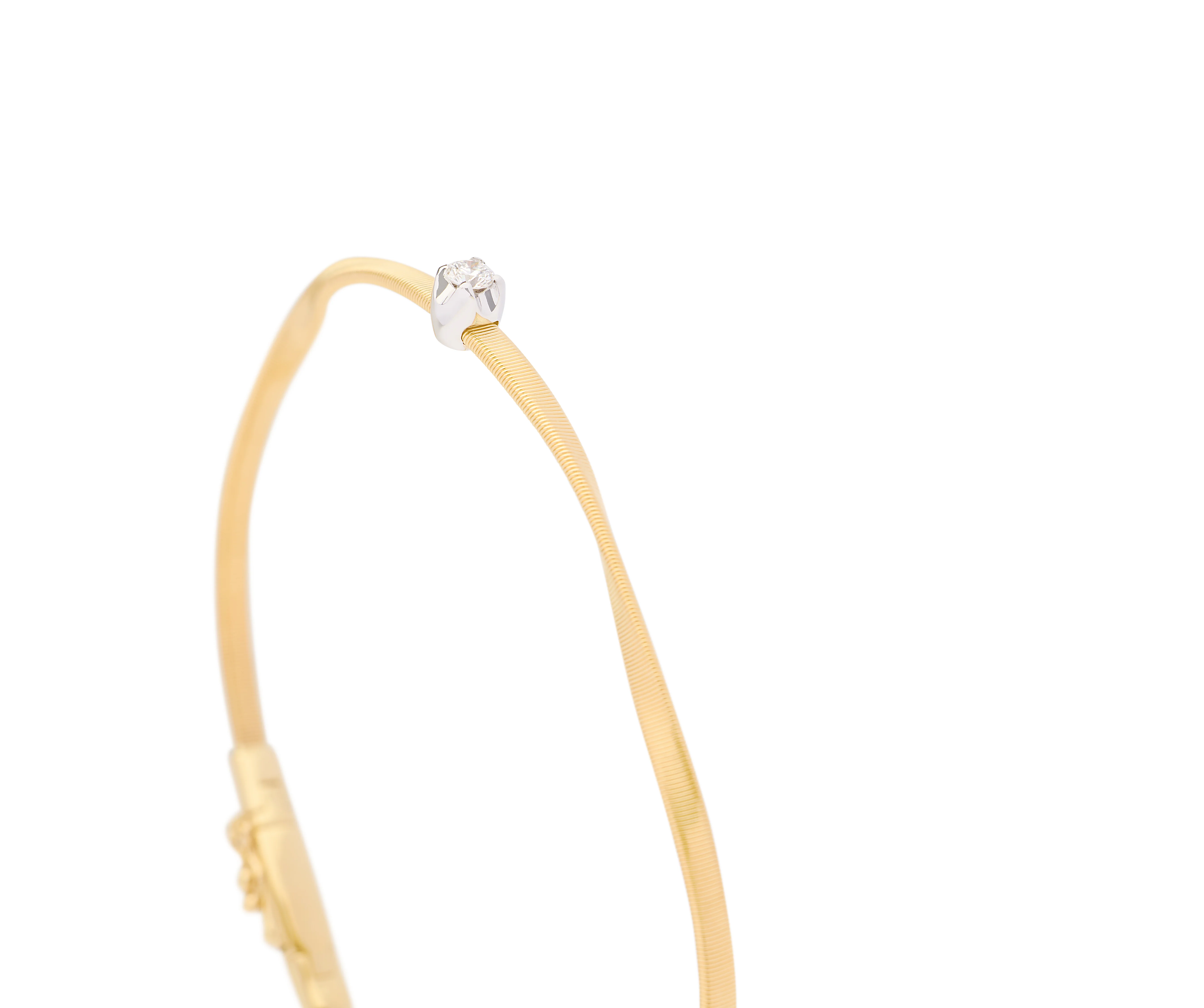 18k Yellow Gold Twisted Coil Bangle with One Diamond Station - Image 2