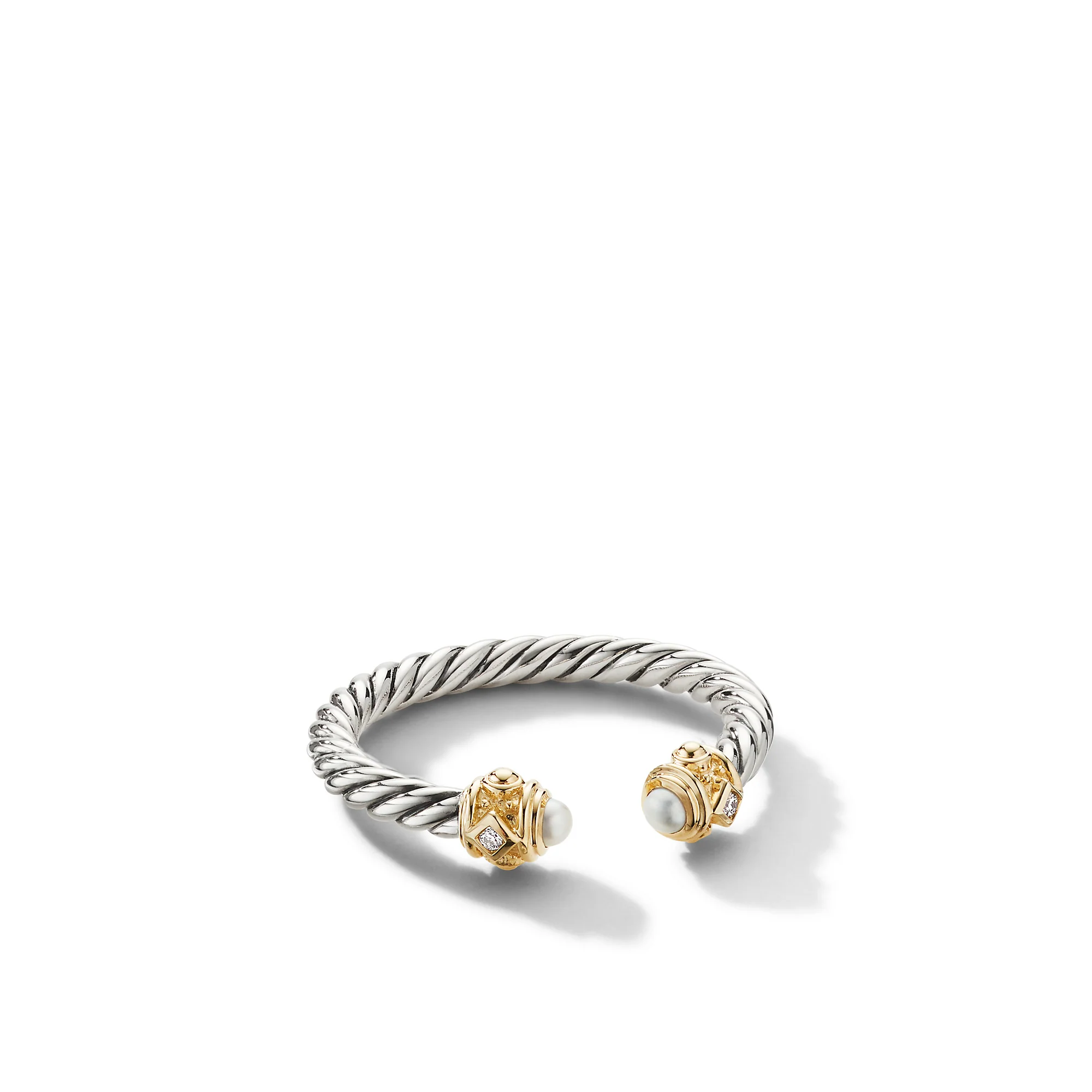 David Yurman Renaissance Ring In Sterling Silver With 14k Yellow Gold, Pearls And Diamonds, 2.3mm