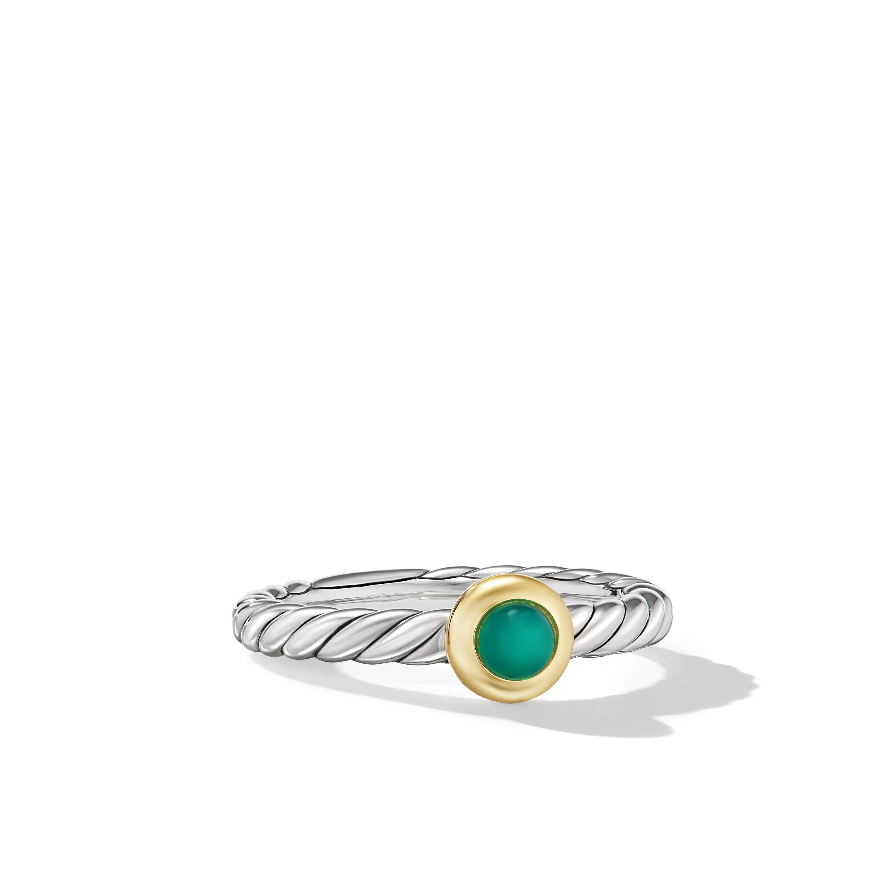 David Yurman Petite Cable Ring In Sterling Silver With 14k Yellow Gold And Green Onyx, 2.8mm