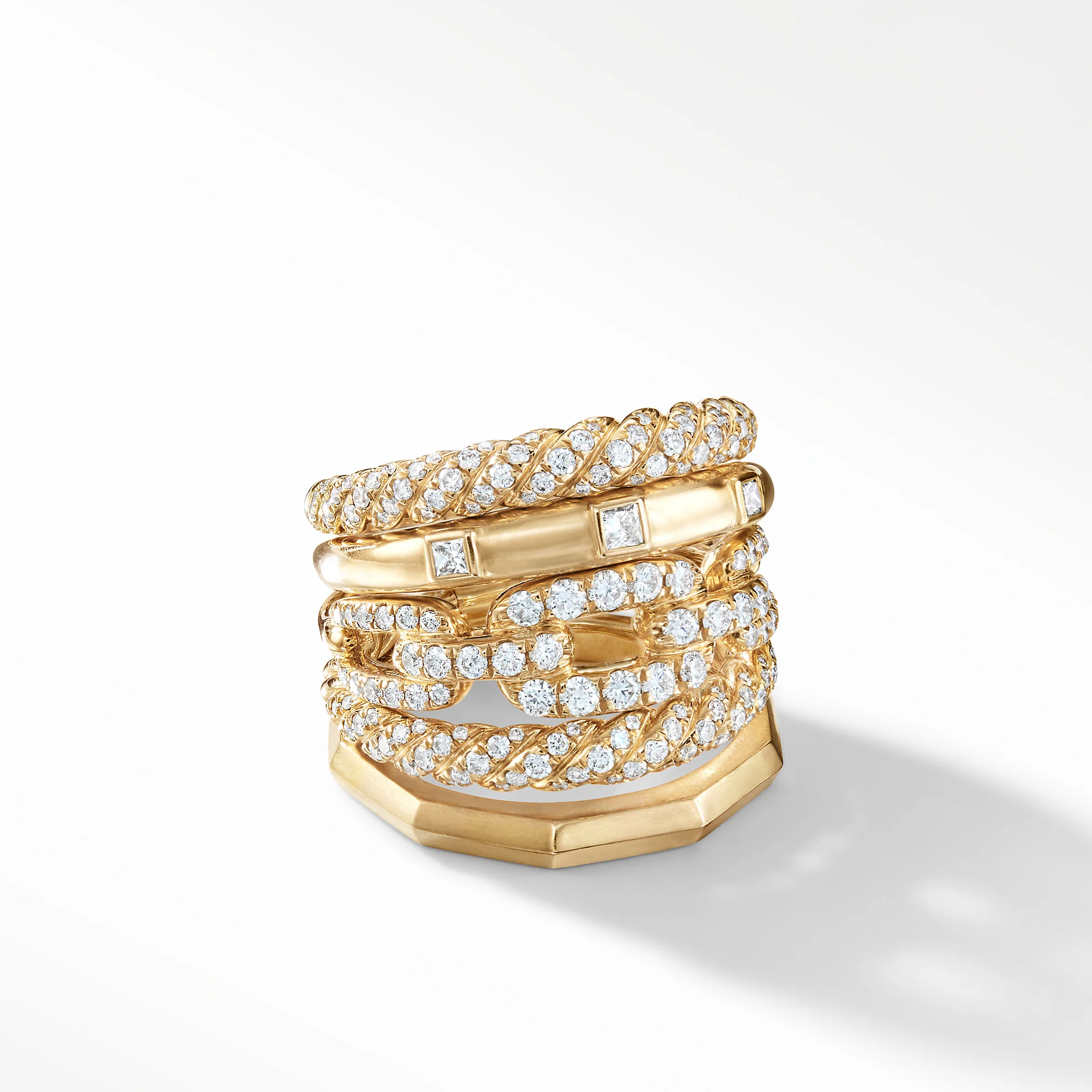 David Yurman Stax Five Row Ring In 18k Yellow Gold With Diamonds, 21mm