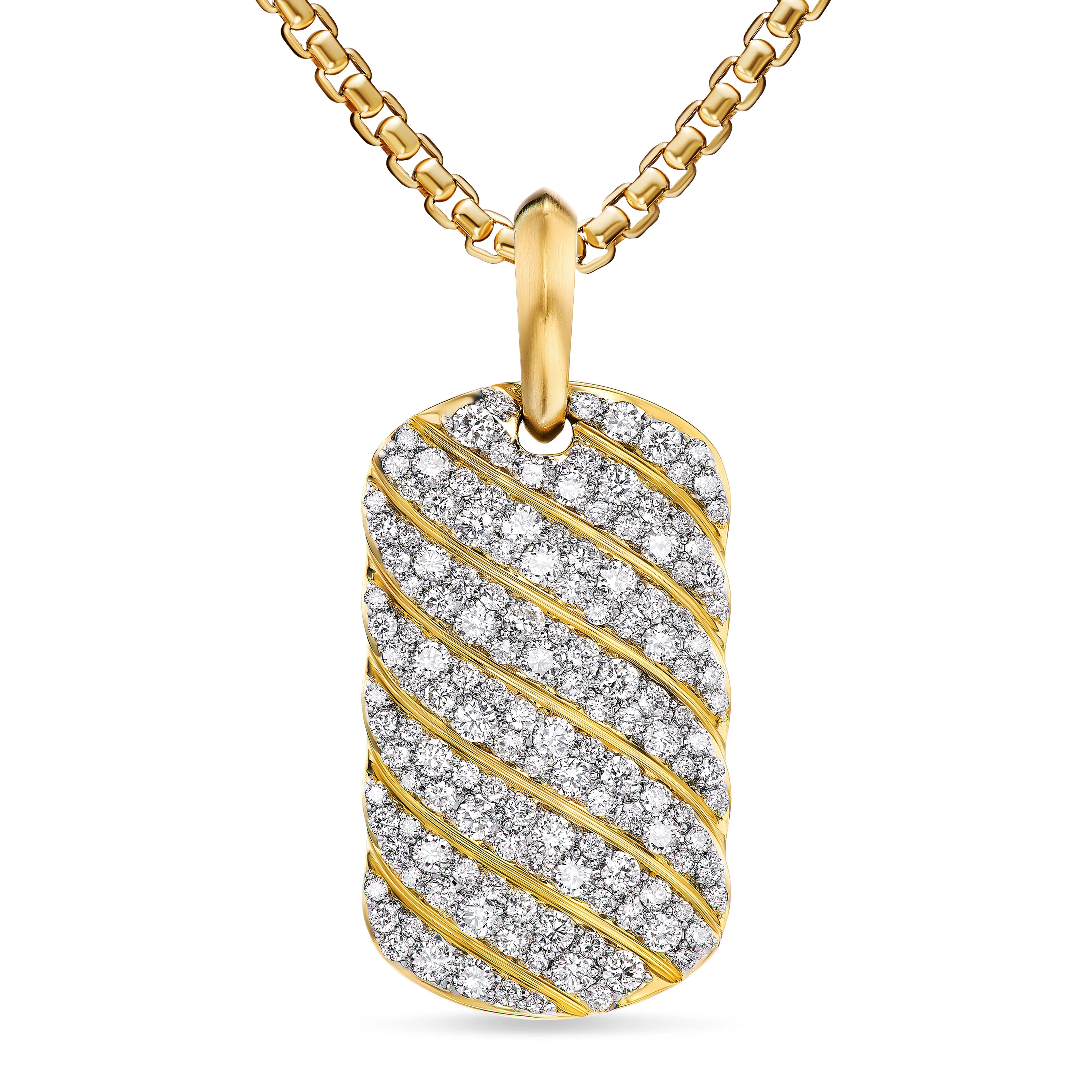 David Yurman Sculpted Cable Tag In 18k Yellow Gold With Diamonds, 27mm