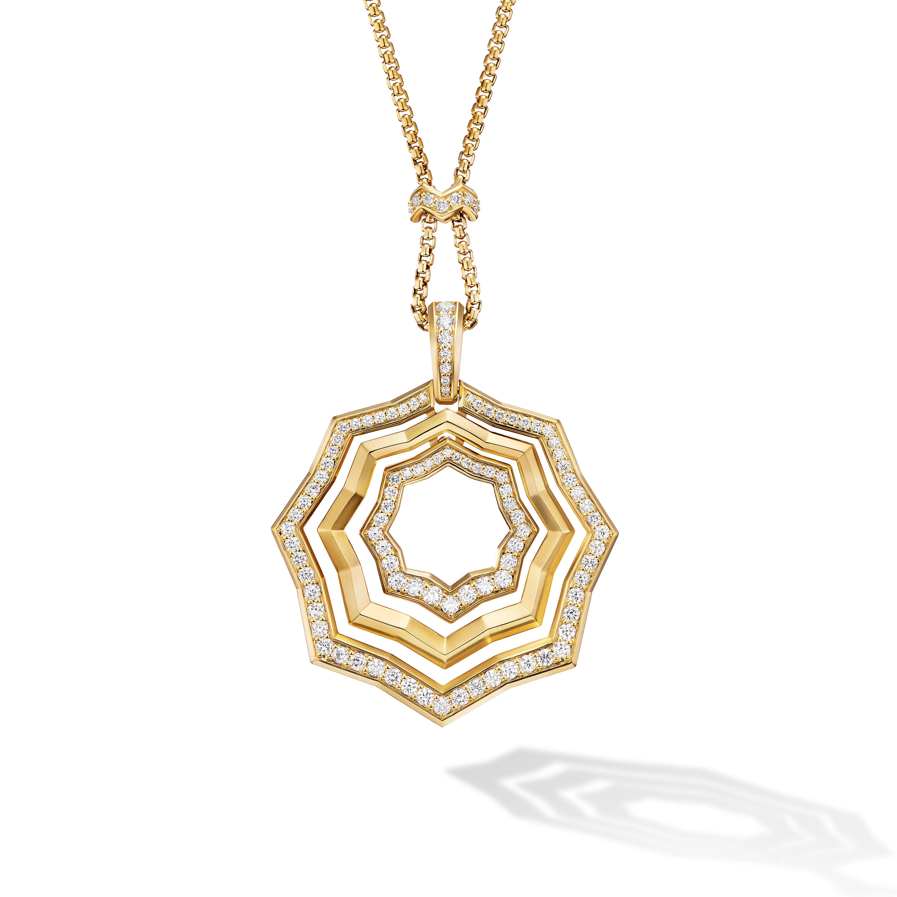 David Yurman Stax Zig Zag Pendant Necklace In 18k Yellow Gold With Diamonds, 38mm