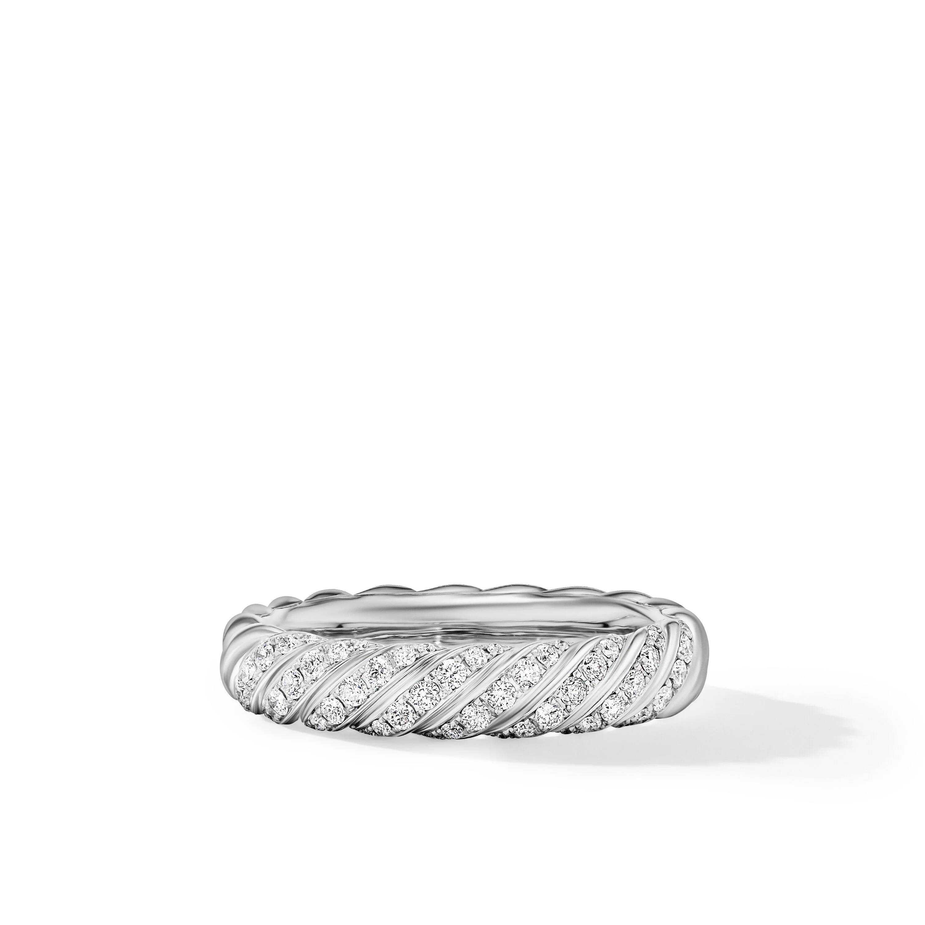 David Yurman Sculpted Cable Band Ring In 18k White Gold With Diamonds, 4.6mm