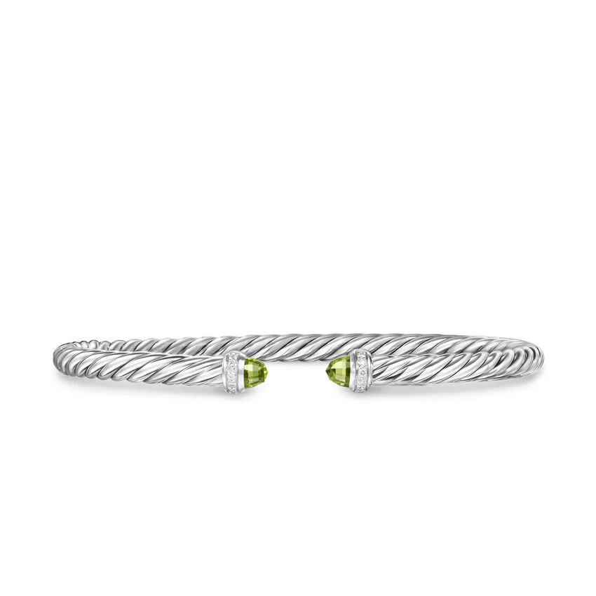 David Yurman Cablespira Flex® Bracelet In Sterling Silver With Peridot And Diamonds, 4mm