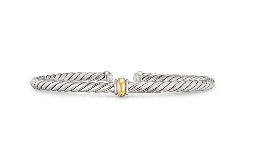 David Yurman Cable Flex Station Bracelet In Sterling Silver With 14k Yellow Gold, 4mm - Image 2