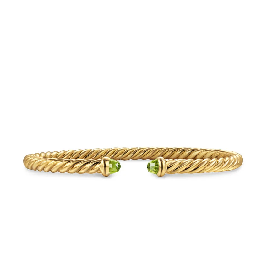David Yurman Cablespira Flex® Bracelet In 18k Yellow Gold With Peridot, 4mm