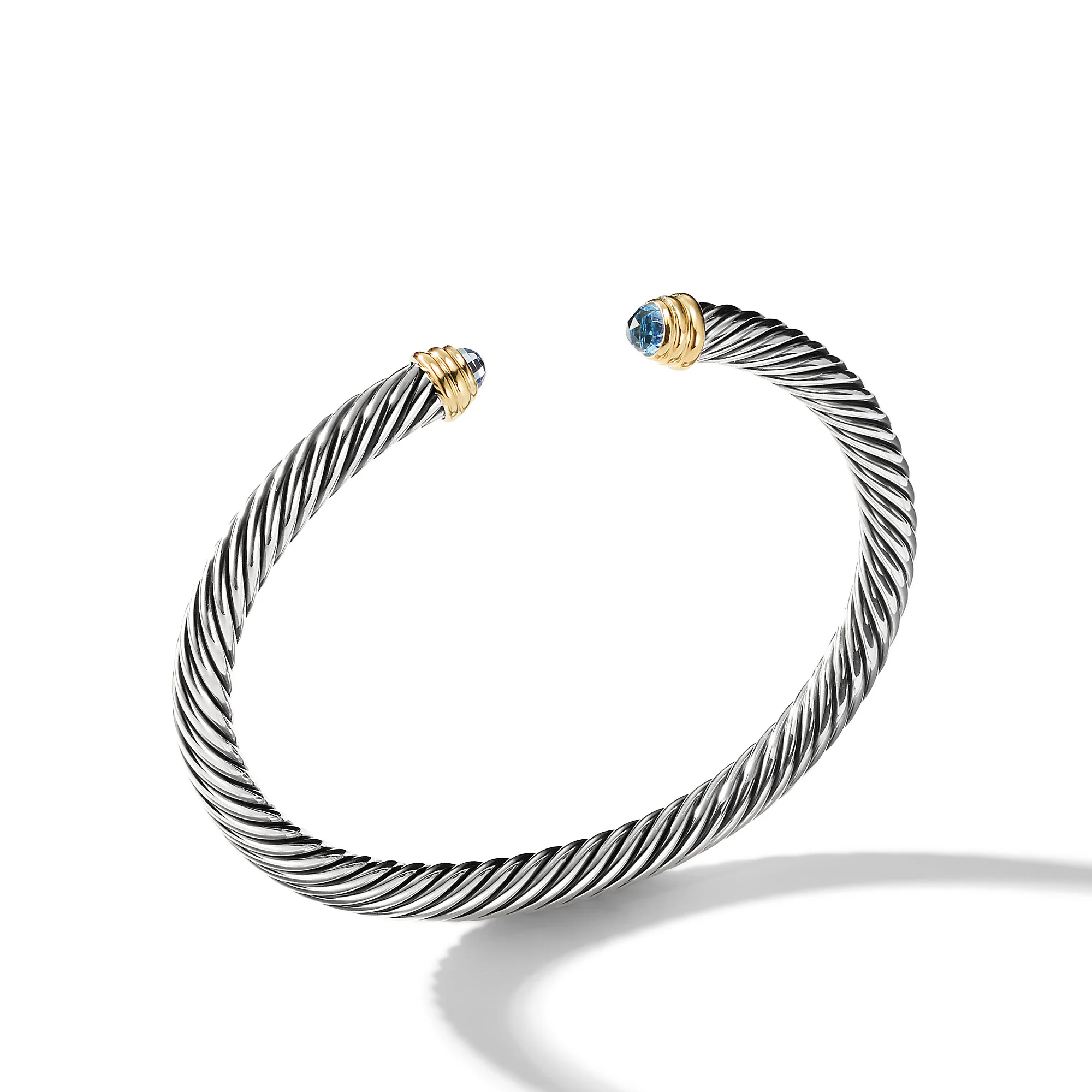 David Yurman Classic Cable Bracelet In Sterling Silver With 14k Yellow Gold And Blue Topaz, 5mm