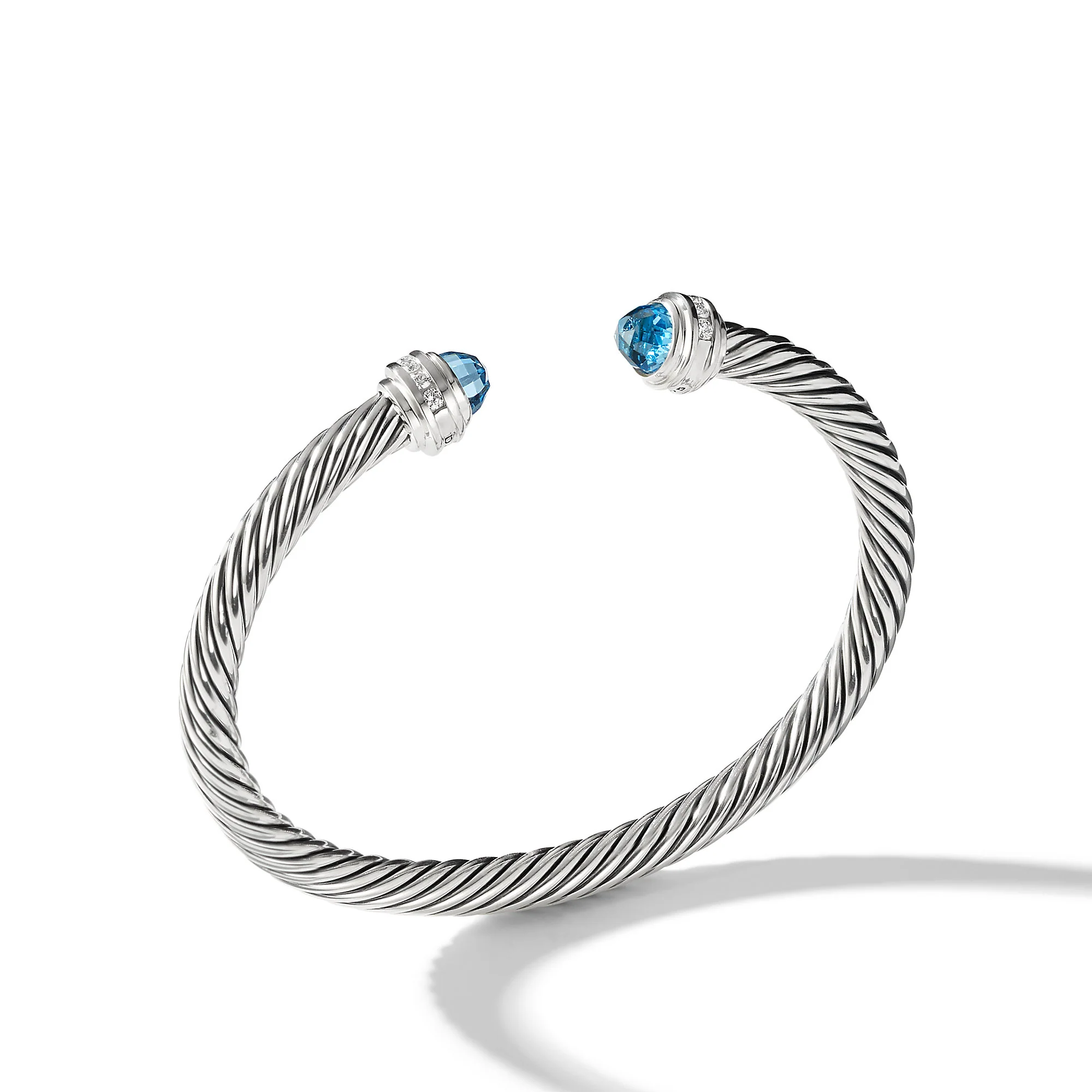 David Yurman Classic Cable Bracelet In Sterling Silver With Blue Topaz And Diamonds, 5mm