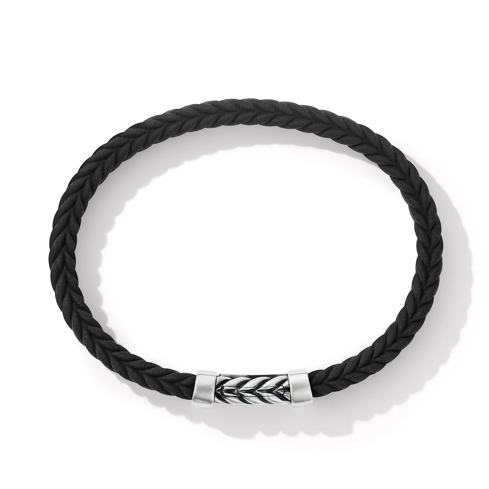 David Yurman Chevron Bracelet In Black Rubber With Sterling Silver, 6mm
