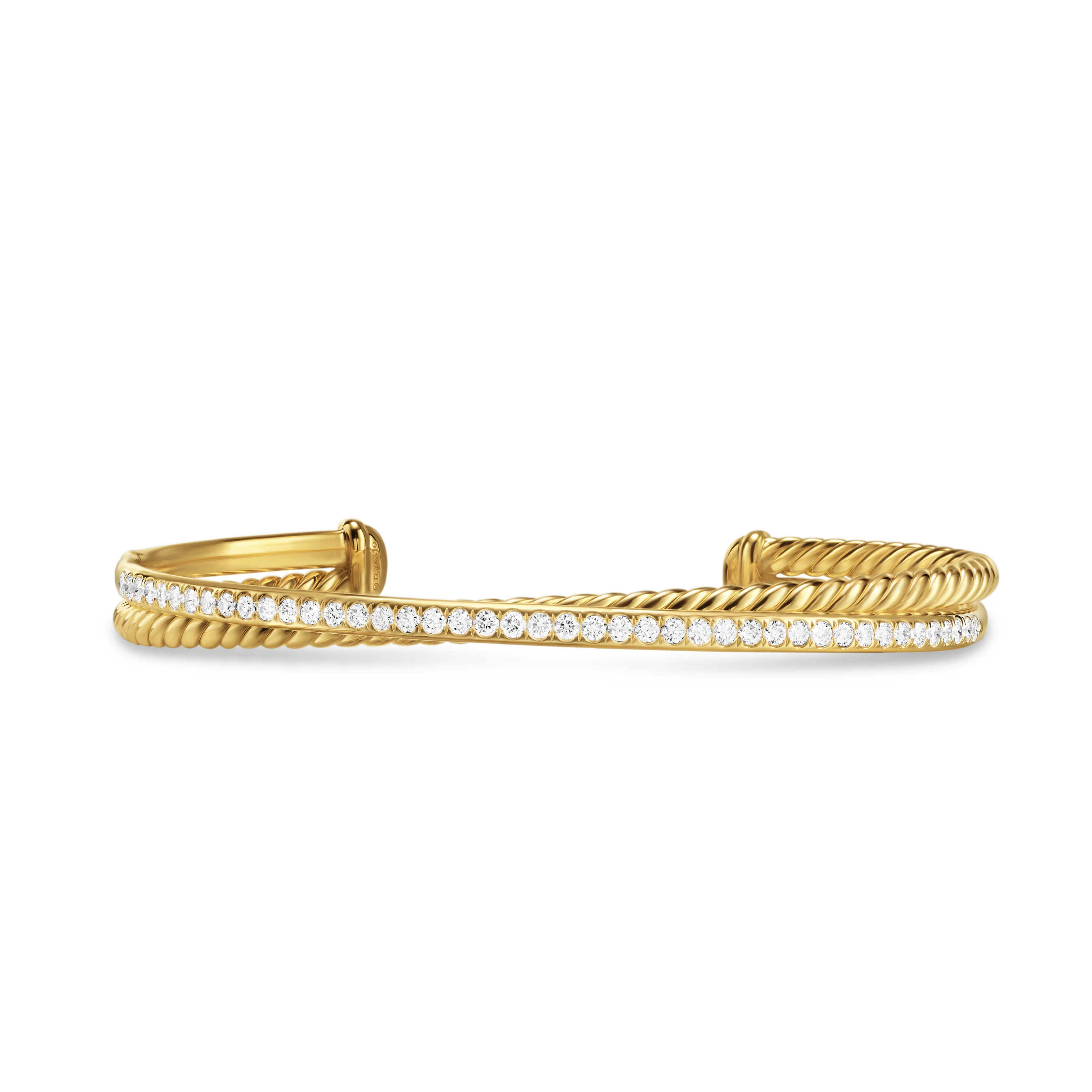 David Yurman Crossover Two Row Bracelet In 18k Yellow Gold With Diamonds, 6mm