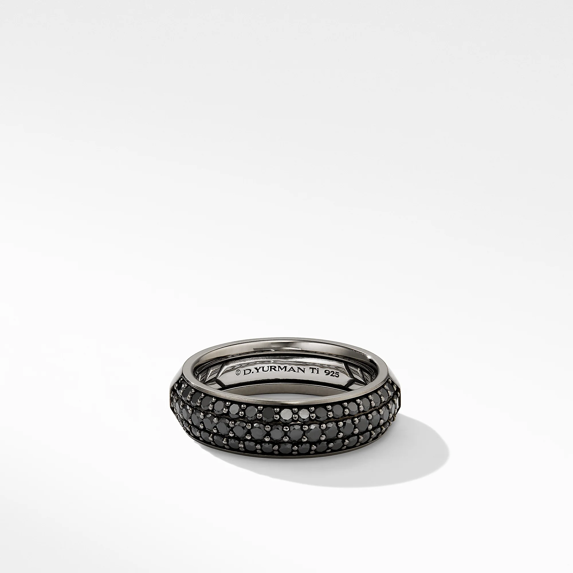 David Yurman Beveled Band Ring In Grey Titanium With Half Pavé Black Diamonds, 6mm