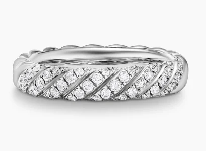 David Yurman Sculpted Cable Band Ring In 18k White Gold With Diamonds, 4.6mm