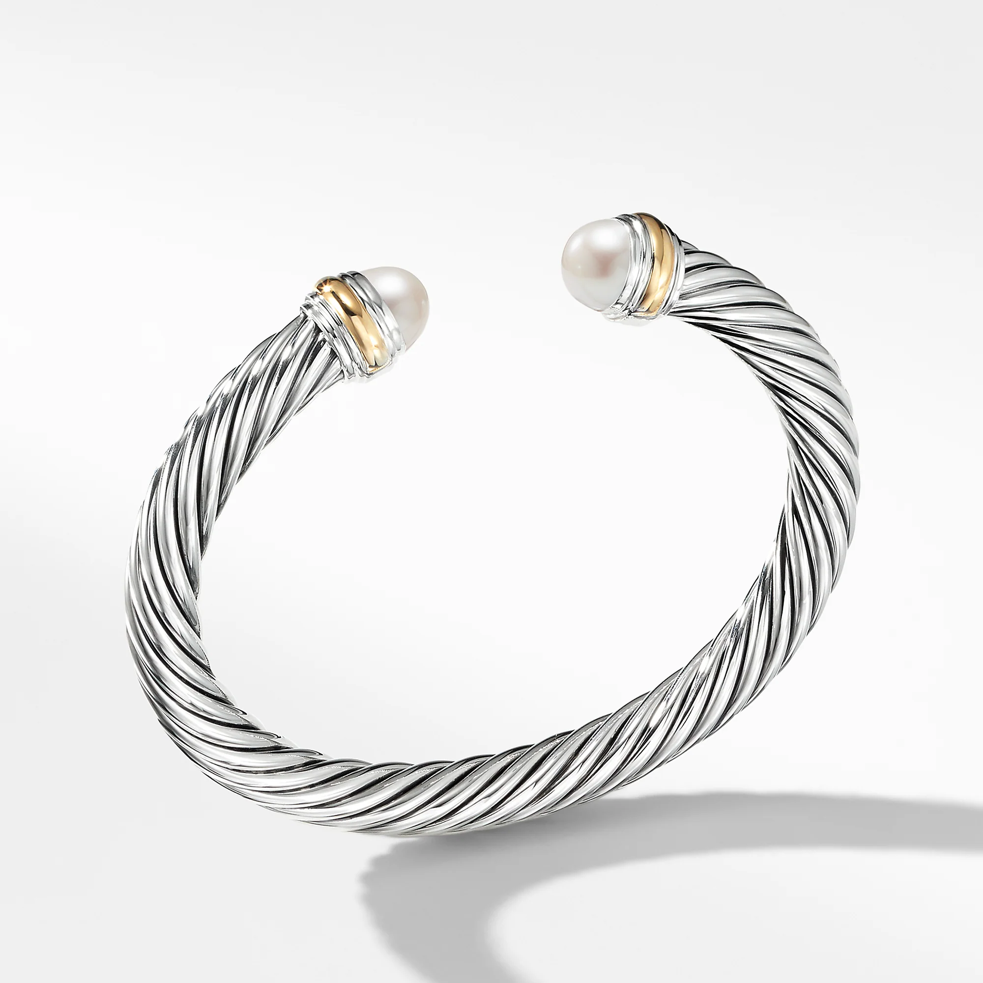 David Yurman Classic Cable Bracelet In Sterling Silver With 14k Yellow Gold And Pearls, 7mm