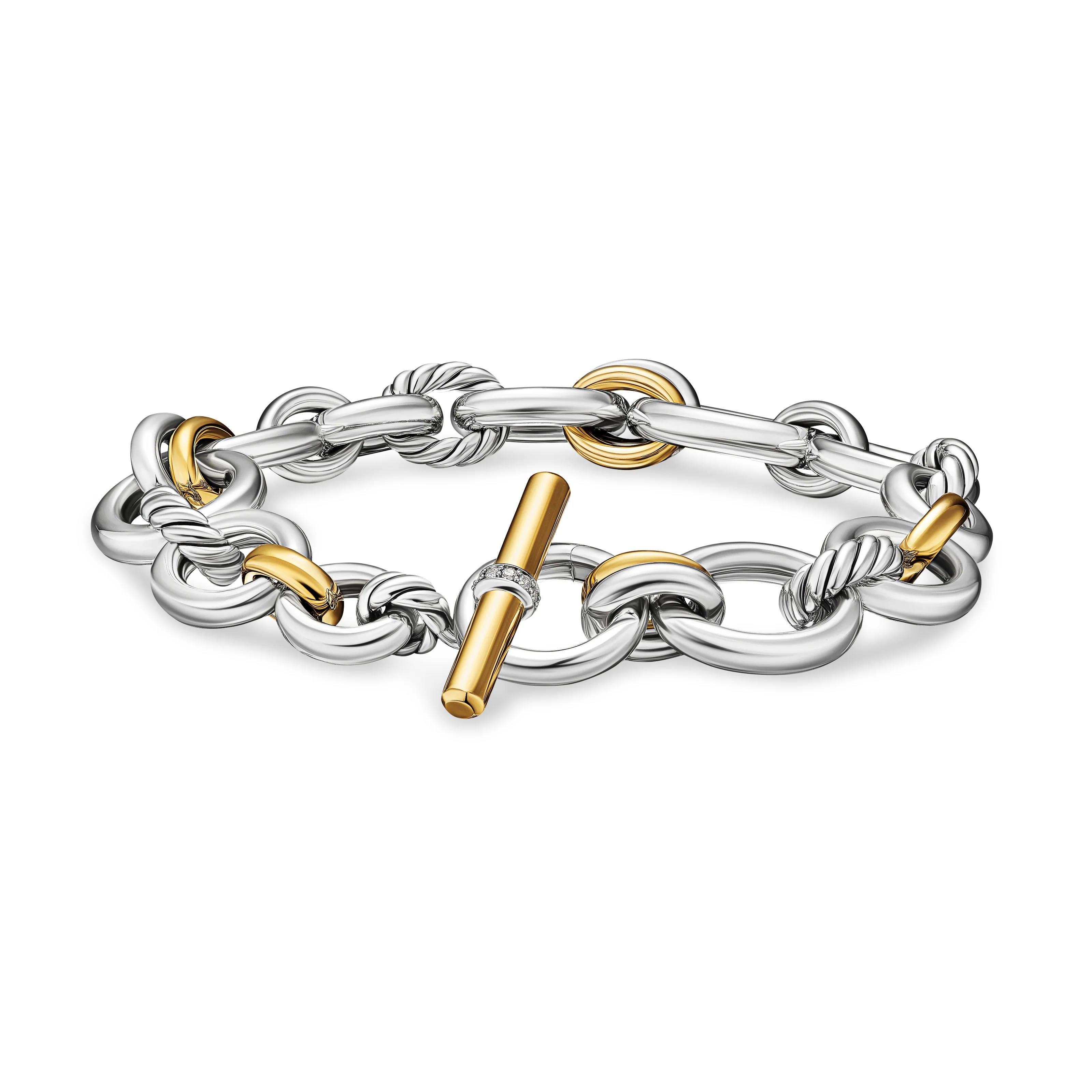 David Yurman Mercer Chain Bracelet In Sterling Silver With 18k Yellow Gold And Diamonds, 8mm - Image 2