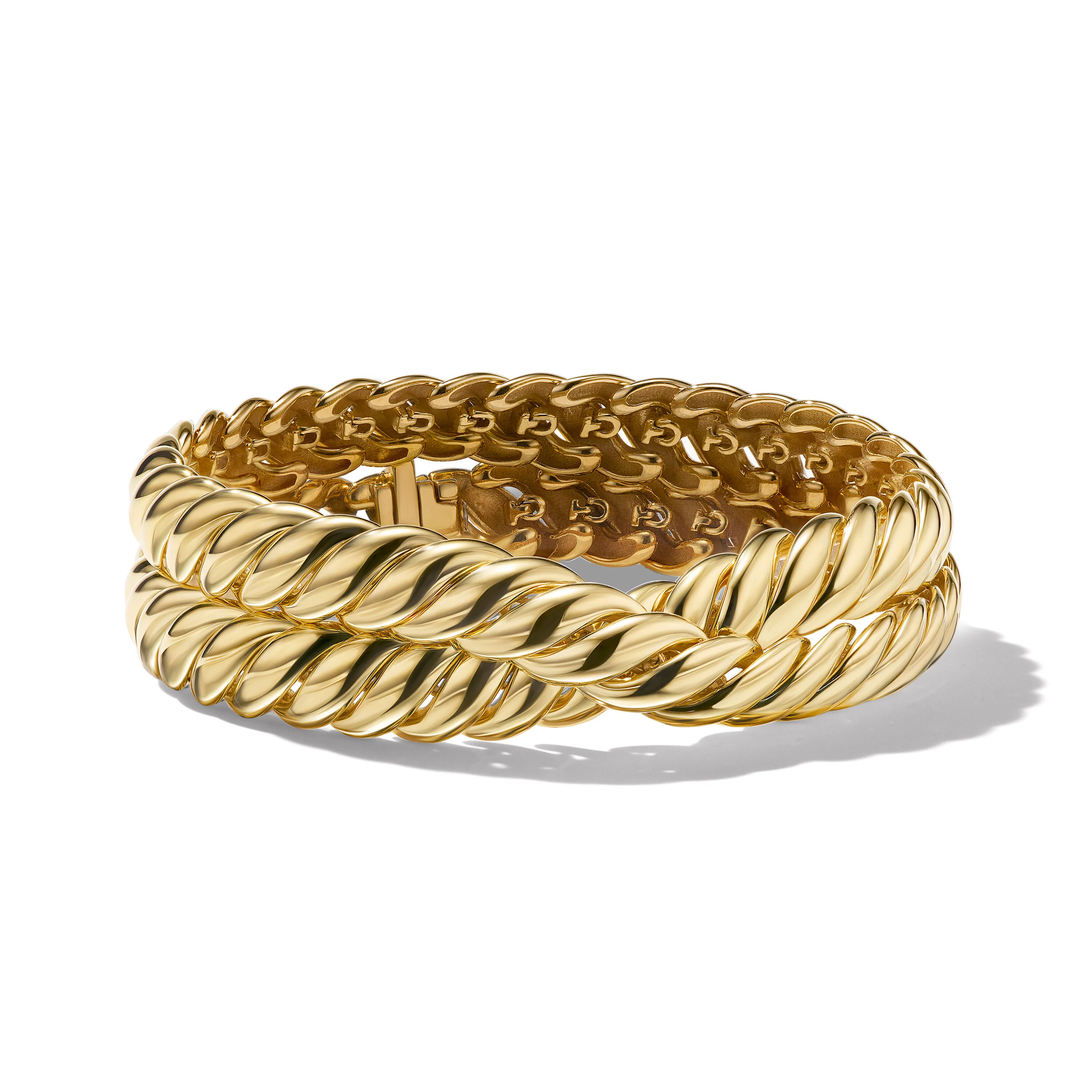 David Yurman Sculpted Cable Double Wrap Bracelet In 18k Yellow Gold, 8.5mm