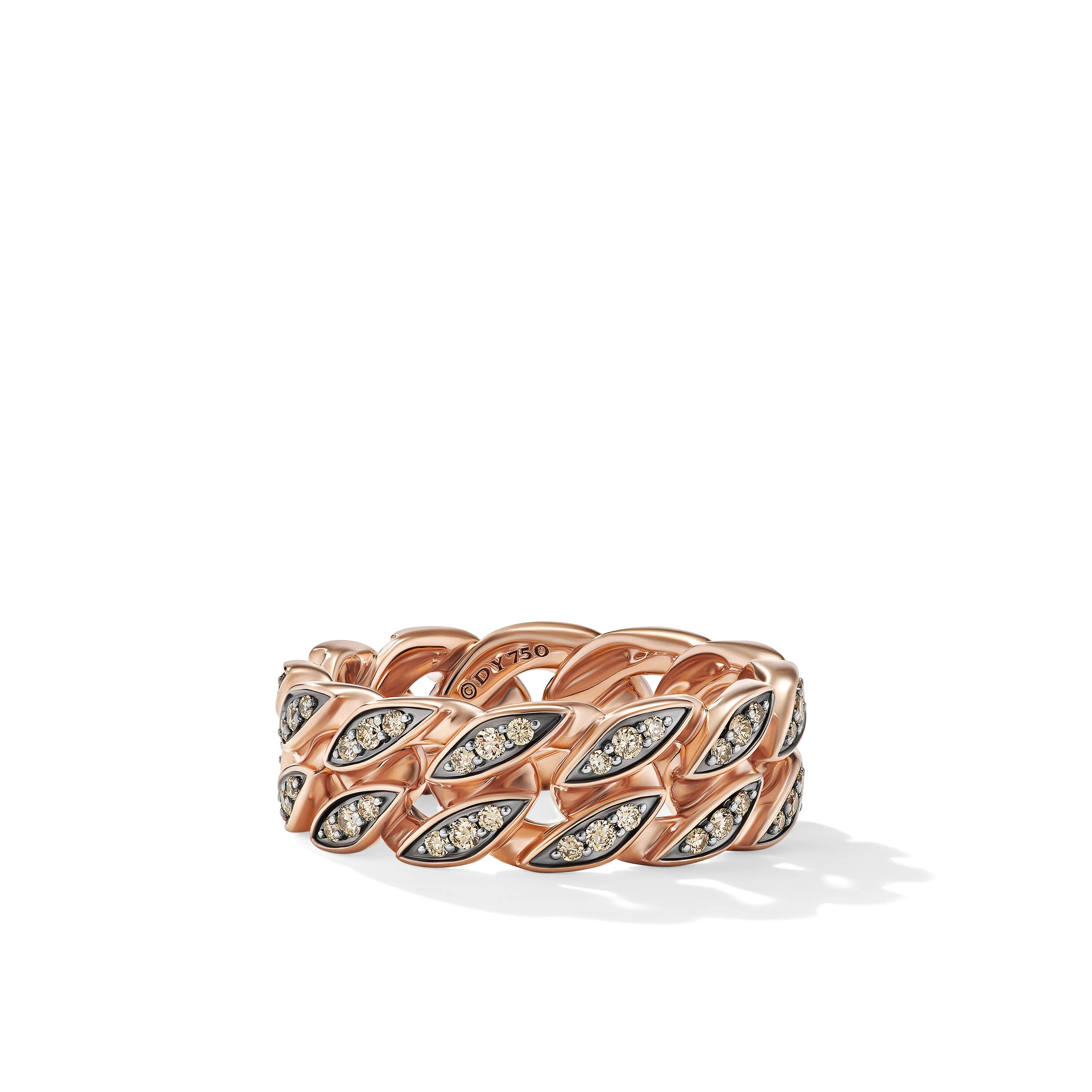 David Yurman Curb Chain Band Ring In 18k Rose Gold With Cognac Diamonds, 8mm