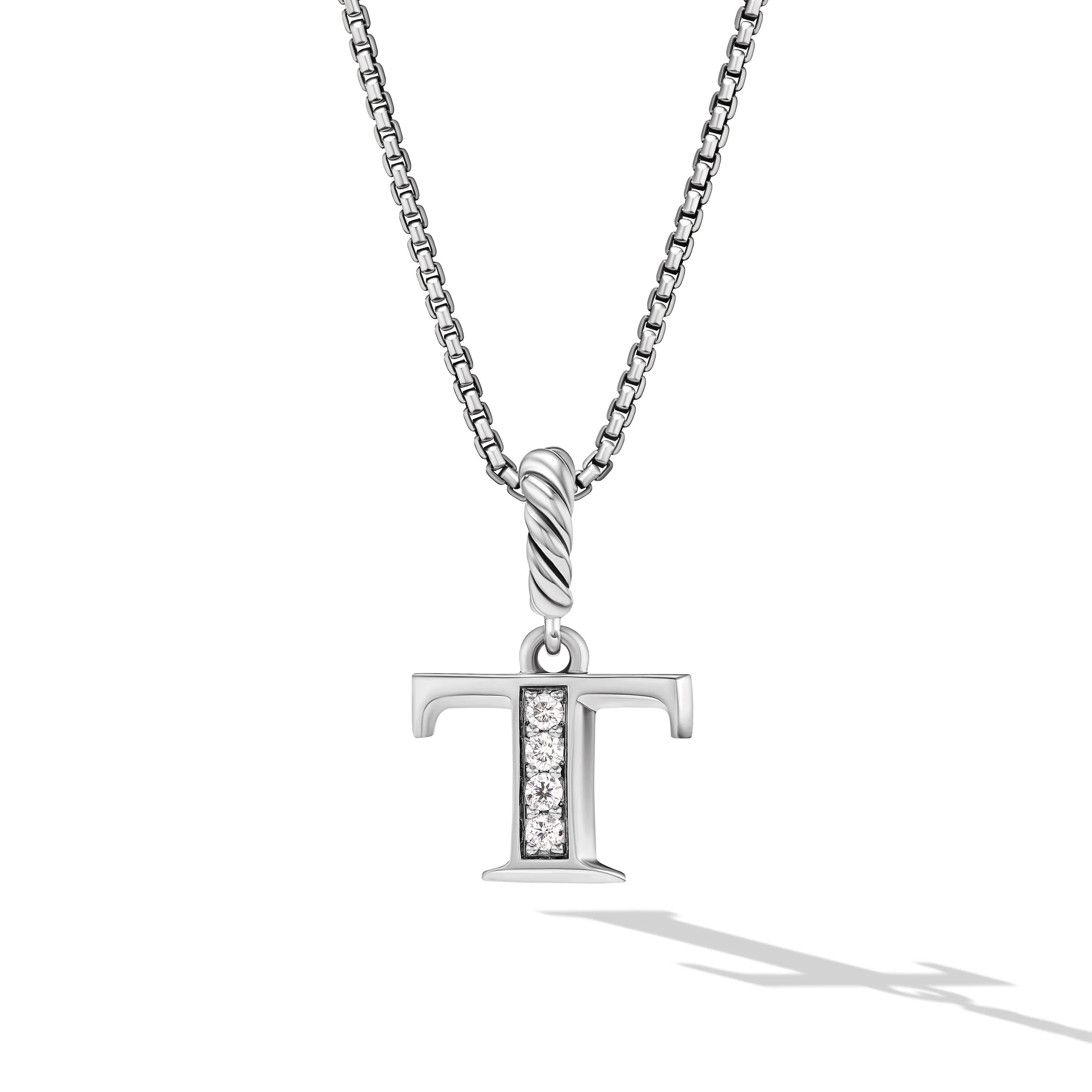 David Yurman Pavé Initial Pendant Necklace In Sterling Silver With Diamond T