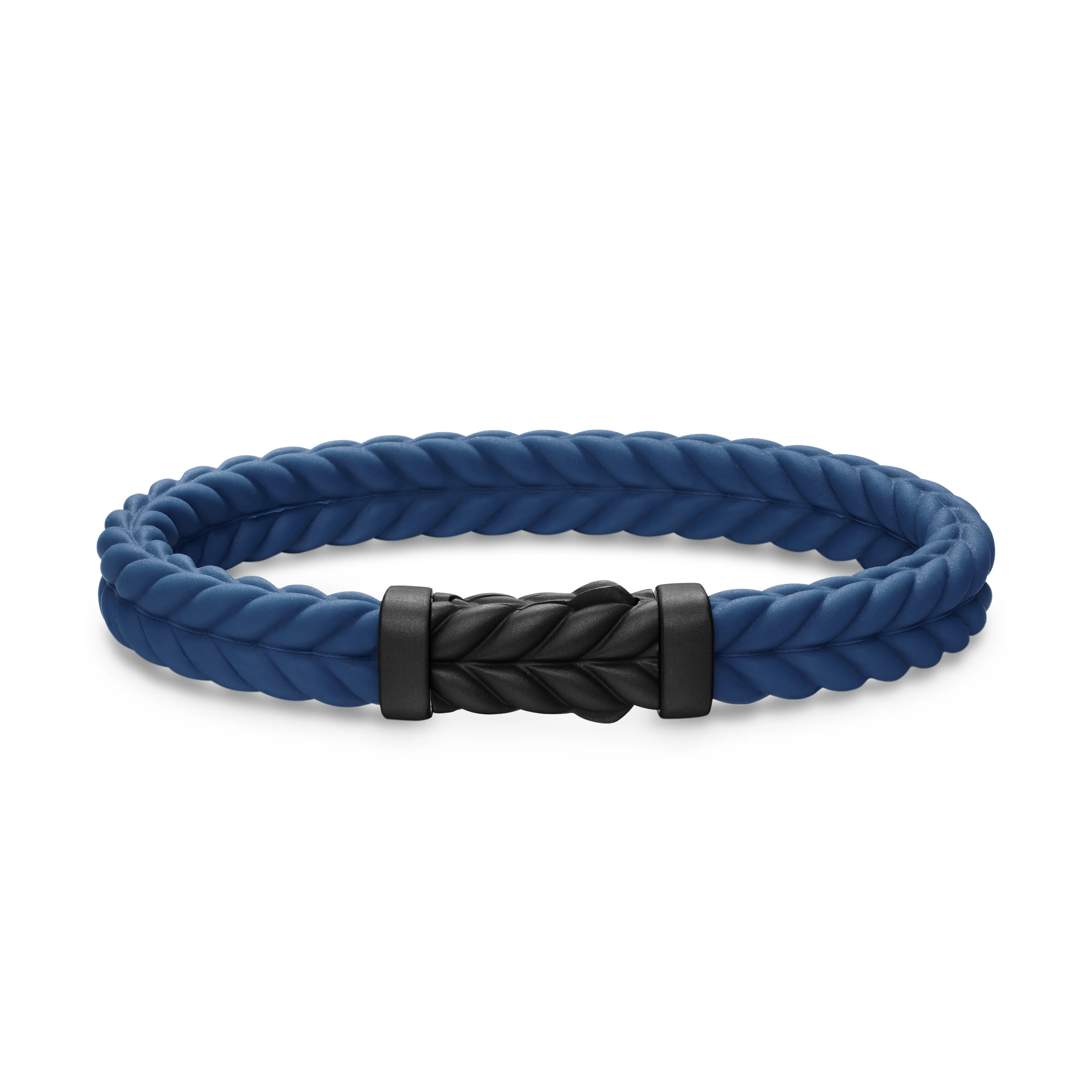 David Yurman Chevron Bracelet In Blue Rubber With Black Titanium, 9mm