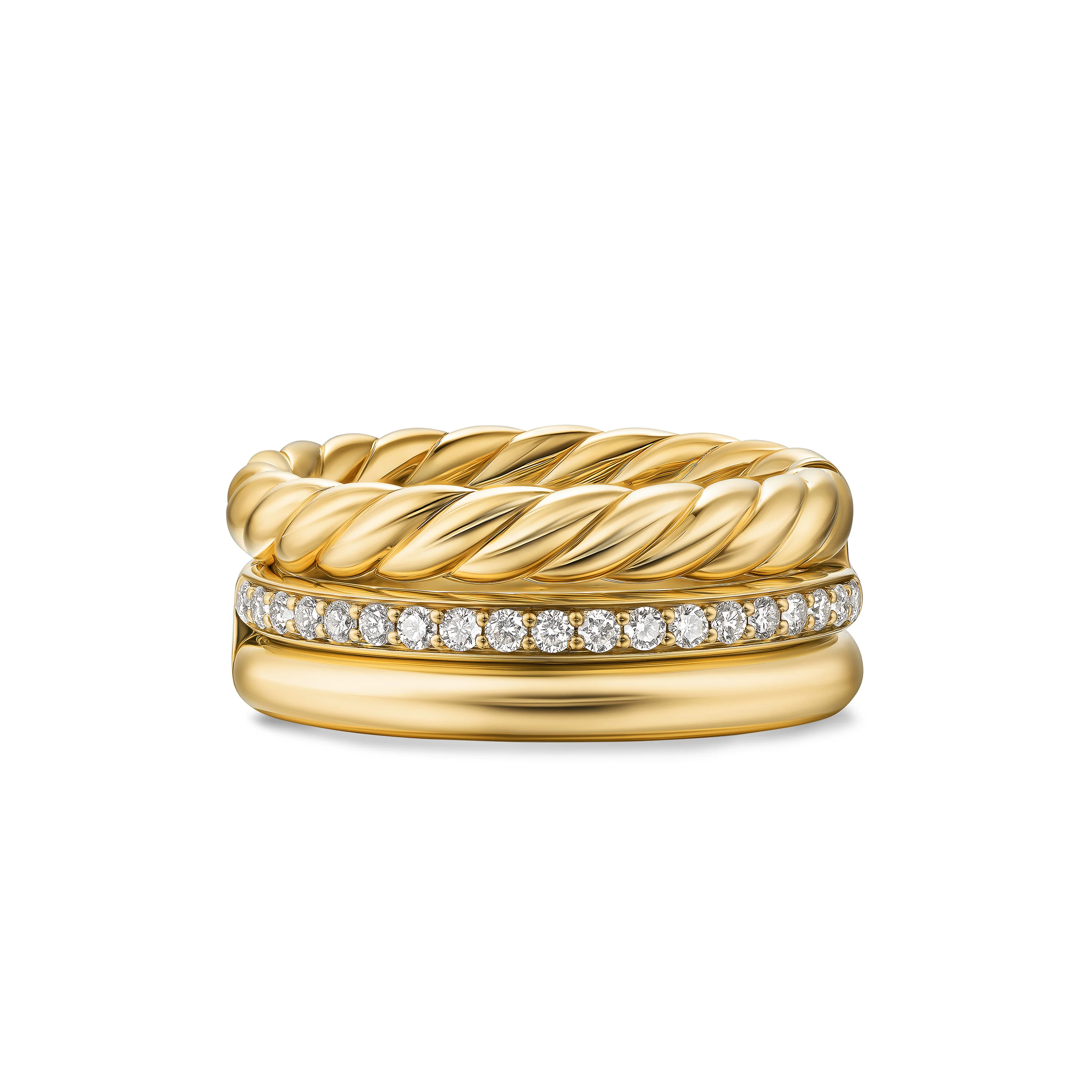 David Yurman Mercer® Three Row Ring In 18k Yellow Gold With Diamonds, 8.9mm