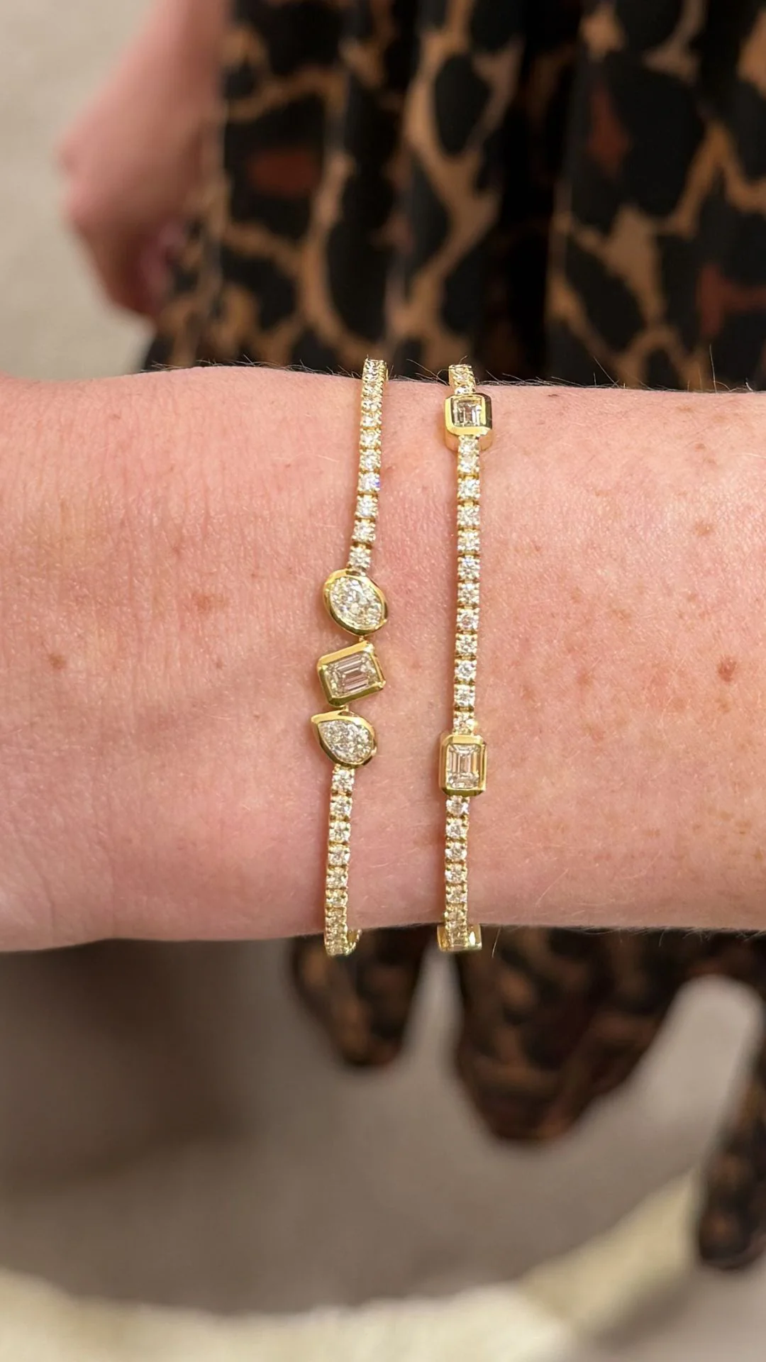 Bezel Set Oval, Emerald, and Pear Diamond Line Bracelet, 2.92ctw - Image 2