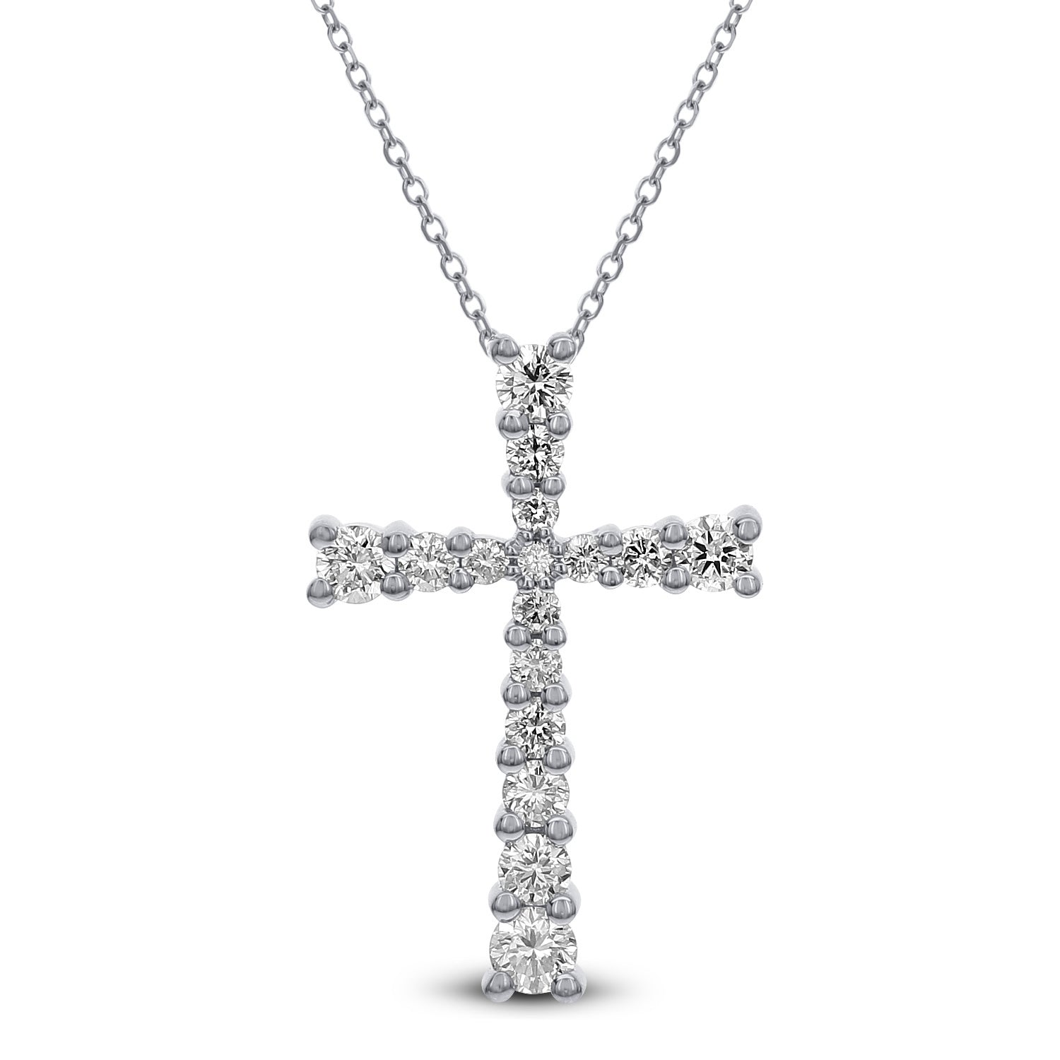 18k White Gold 0.76ctw Diamond Cross Necklace