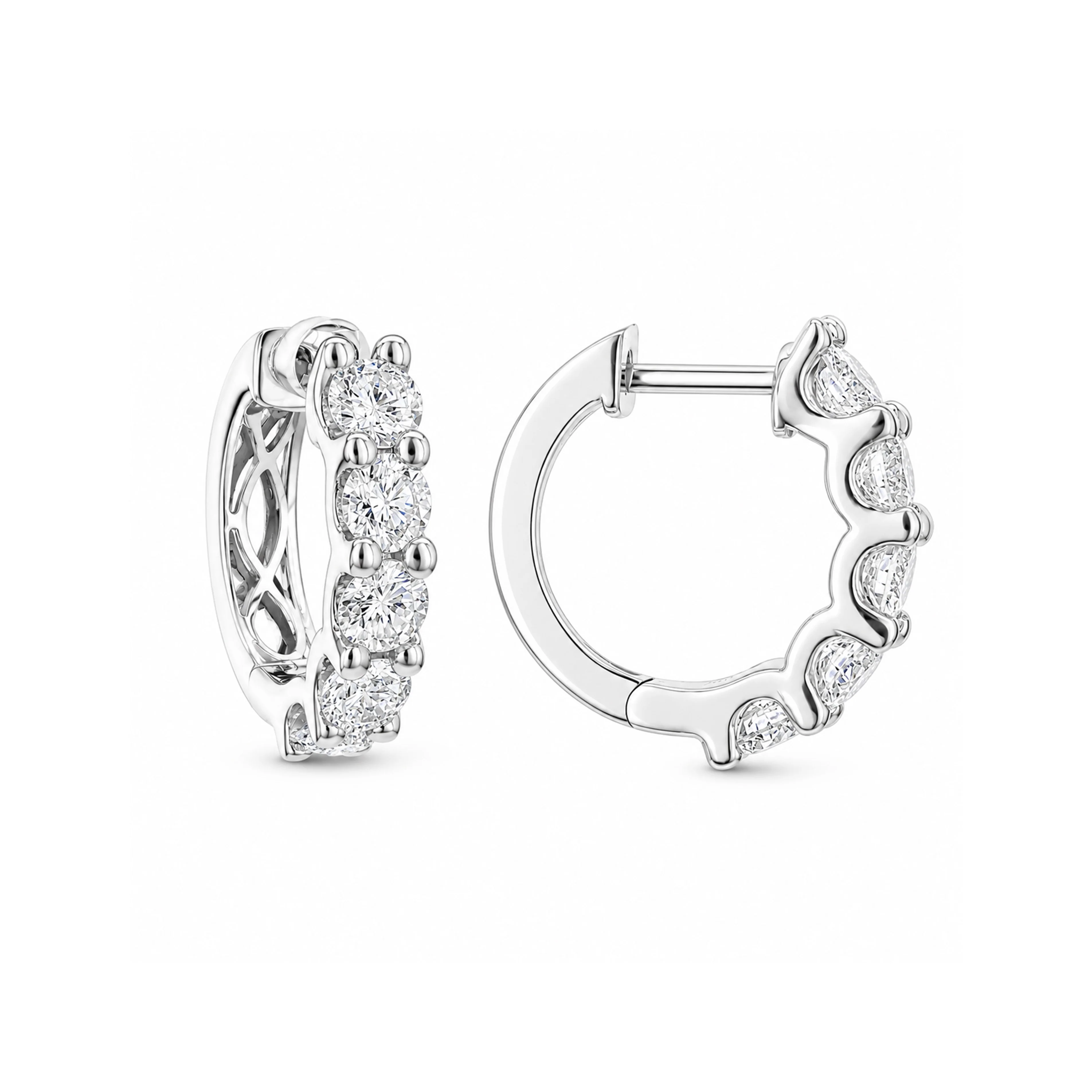 BROWN & CO. 18K WHITE GOLD 1.05ct DIAMOND HOOP EARRINGS