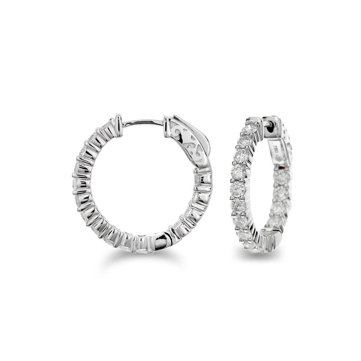 Brown & Co. 18k White Gold 3ct Diamond Hoop Earrings