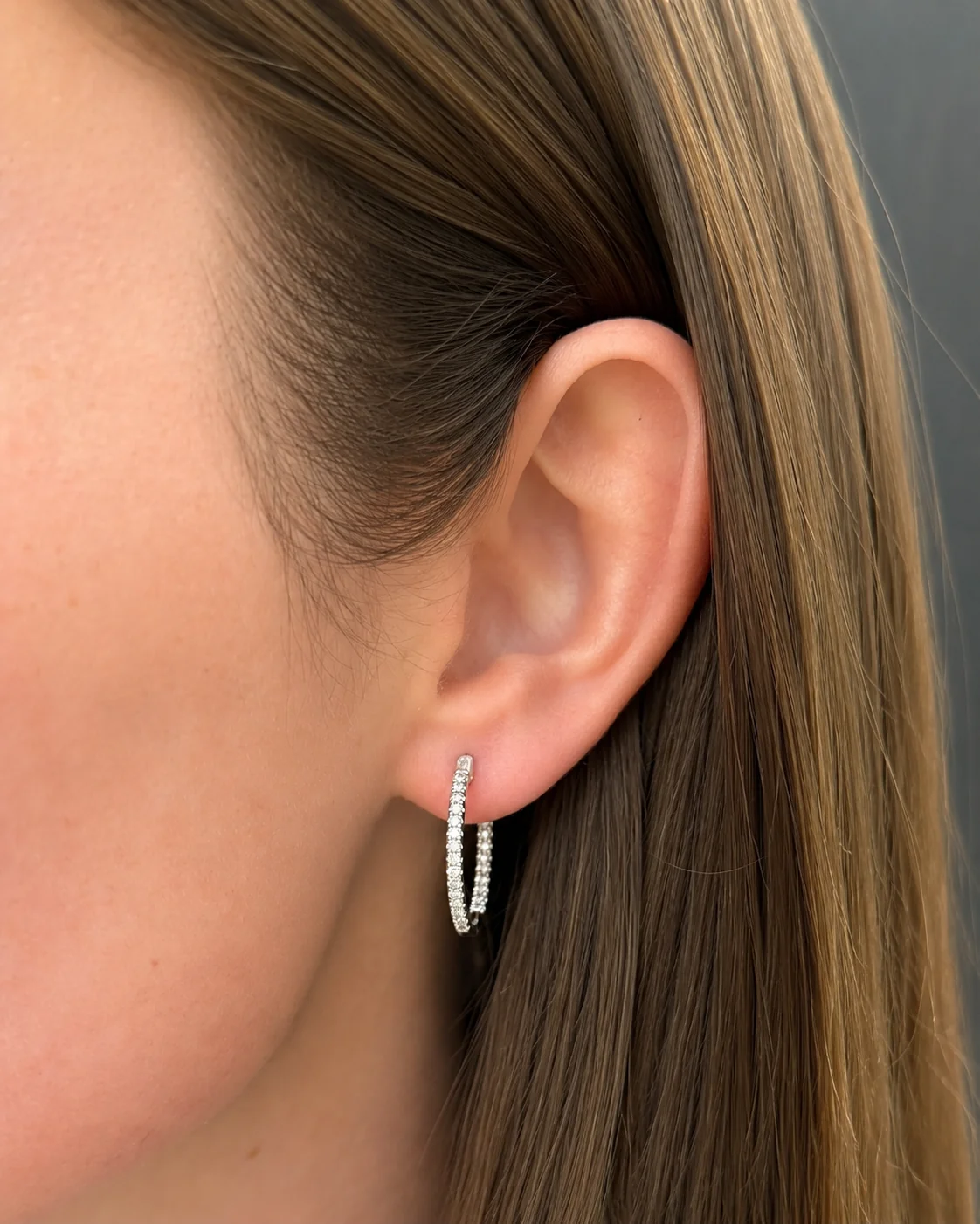 Brown & Co. 18k White Gold Diamond Hoop Earrings - Image 2